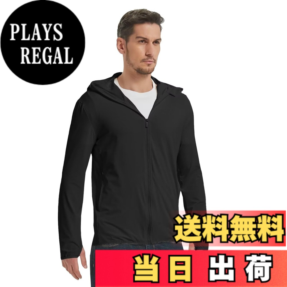 【送料無料】[Sillictor] UVカット パーカー メンズ ラッシュガード フード付き 冷感 ラッシュ ジップアップ オーバーウェア 指穴付き ゆったり 日焼け対策 夏服 ツバ付き 【通気速乾＆UVカット】 日本サイズM 9402blk-L