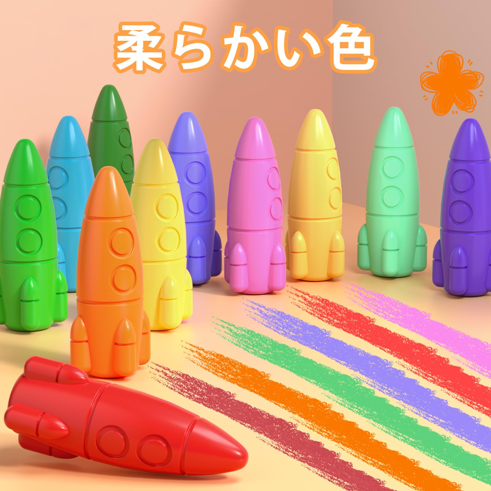 【送料無料】JUPITEARTH クレヨン ロケット型 12色 可愛い 持ちやすい 手汚れない 折れにくい 安全 無毒 水で落とせる お風呂 塗り絵 落書き お絵描き セット 絵の具 色鉛筆 plays23-10679127 PLAYS REGAL サンプル画像2