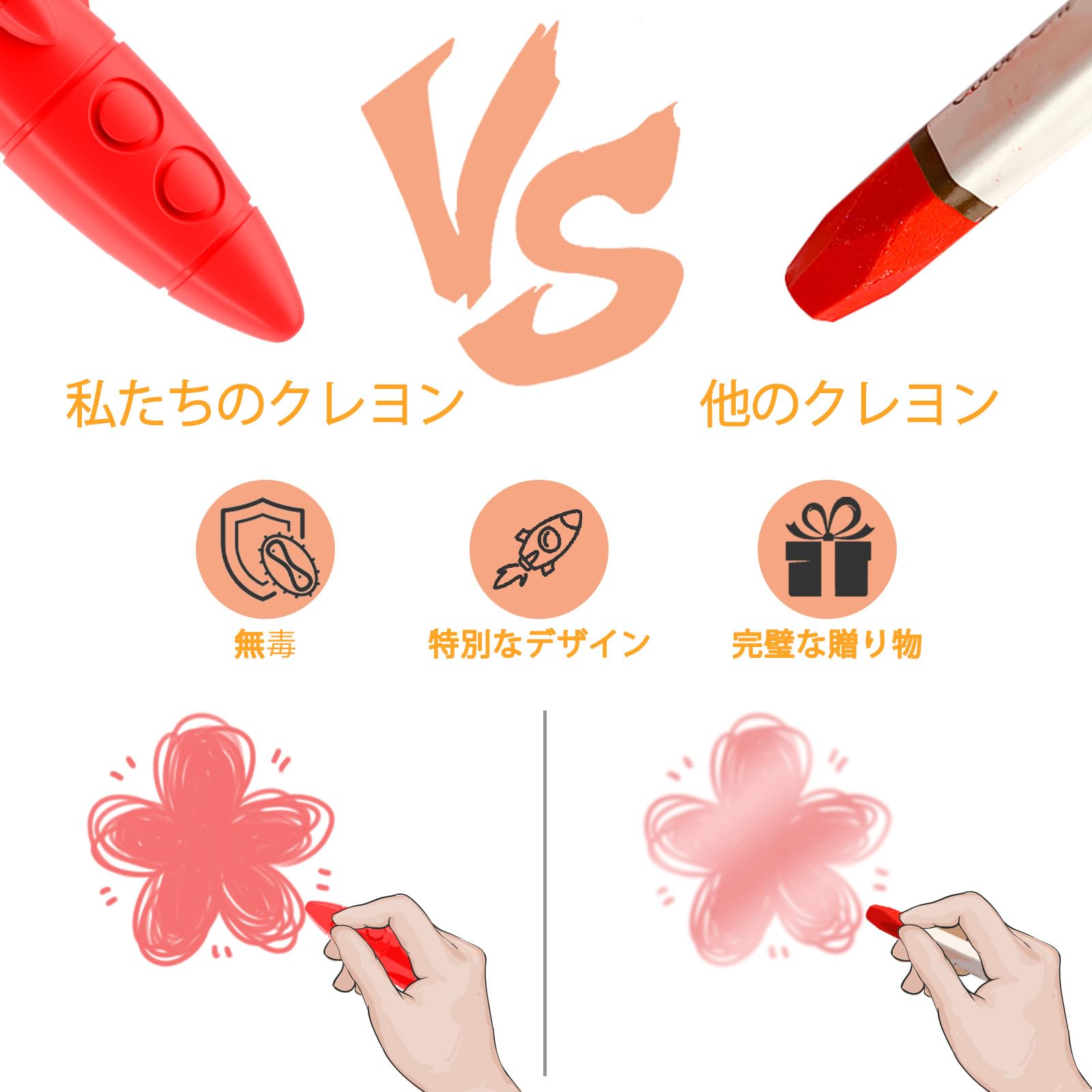 【送料無料】JUPITEARTH クレヨン ロケット型 12色 可愛い 持ちやすい 手汚れない 折れにくい 安全 無毒 水で落とせる お風呂 塗り絵 落書き お絵描き セット 絵の具 色鉛筆 plays23-10679127 PLAYS REGAL サンプル画像3
