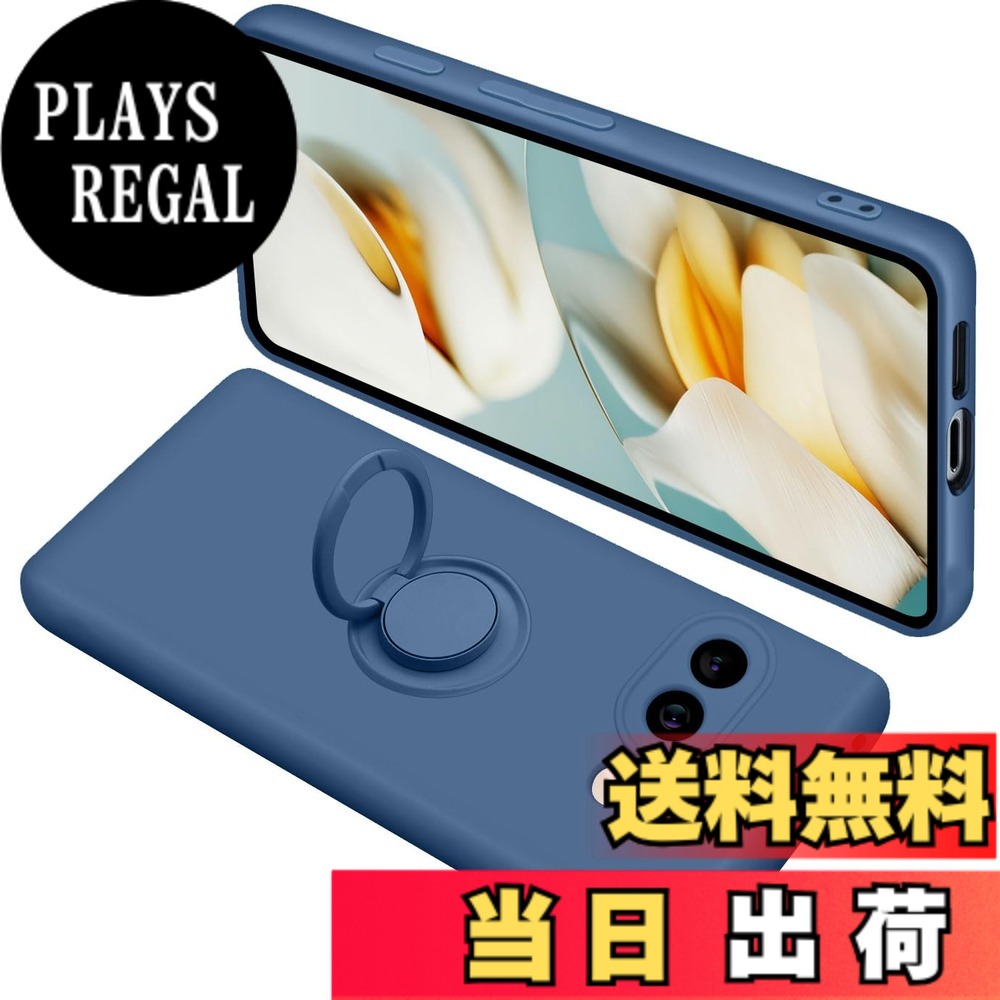 【送料無料】ONETIAOLONG に適合するGoogle Pixel9a 用のケース リング付き シリコン 耐衝撃 グーグル ピクセル 9a 用のリング カバー 液体シリコーン スマホケース 360°回転 スタンド機能 車載ホルダー ストラップホール付き 滑り止め 落下防止（ブルー）