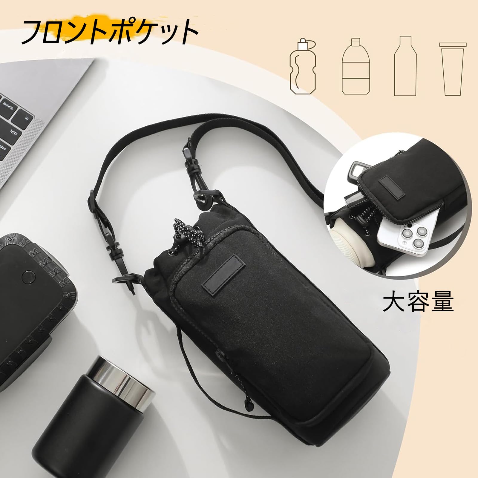 【送料無料】Refoiner 水筒カバー 大容量 水筒ホルダー 子供 大人 ペットボトル 携帯用 斜め掛け 手提げ スマホ収納ポケット付き 調節可能ストラップ 収納便利 通勤 通学 旅行 登山 フィットネスに適しています 青 plays23-11869384 PLAYS REGAL サンプル画像3