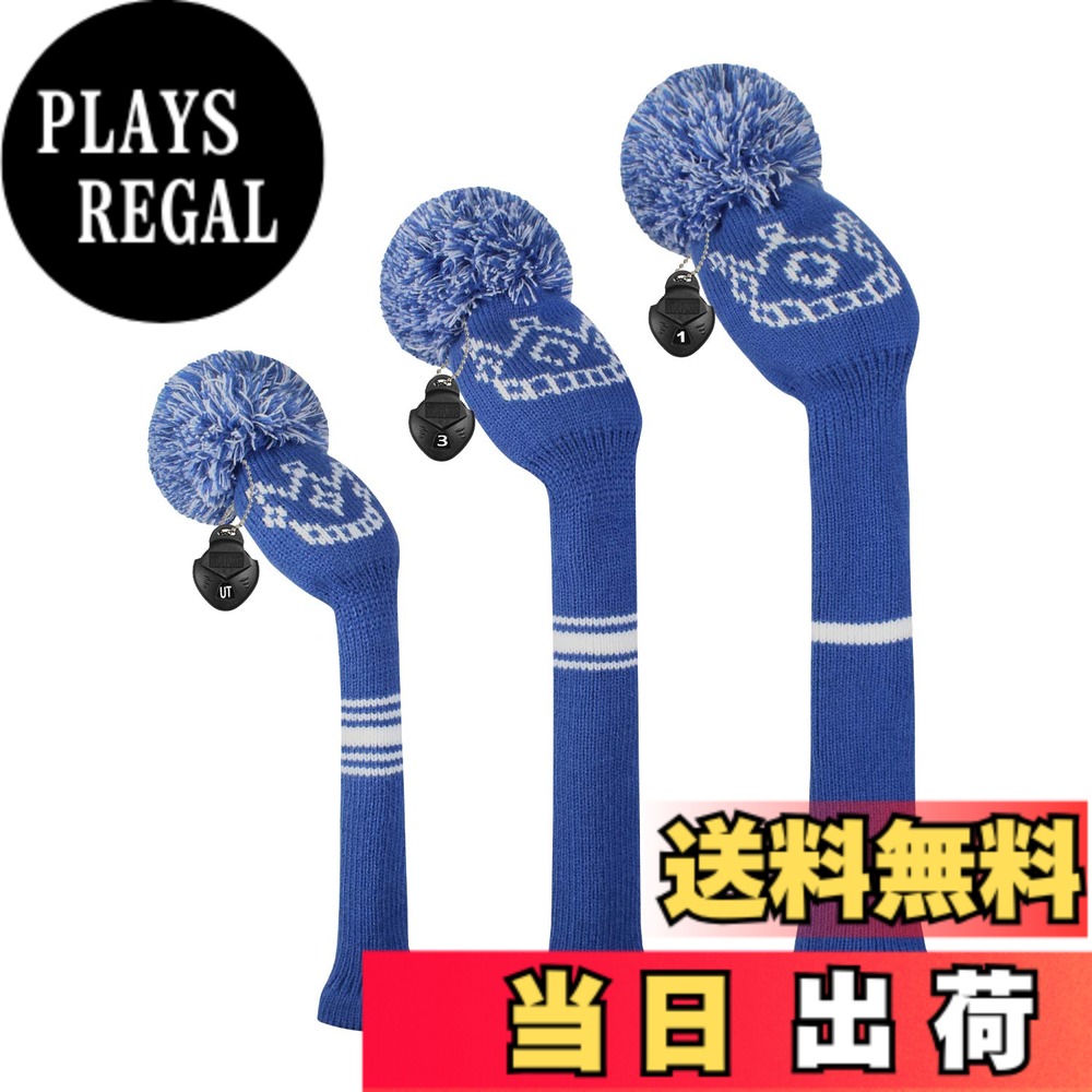 【送料無料】ゴルフ ヘッドカバー ニット セット 3枚セットセット、ゴルフクラブドライバーウッド（460 cc）*1フェアウェイウッド* 1とハイブリッドフェアウェイ*1 色：Crown Pattern Navy Blue、サイズ：Driver/Fairway/Hybrid