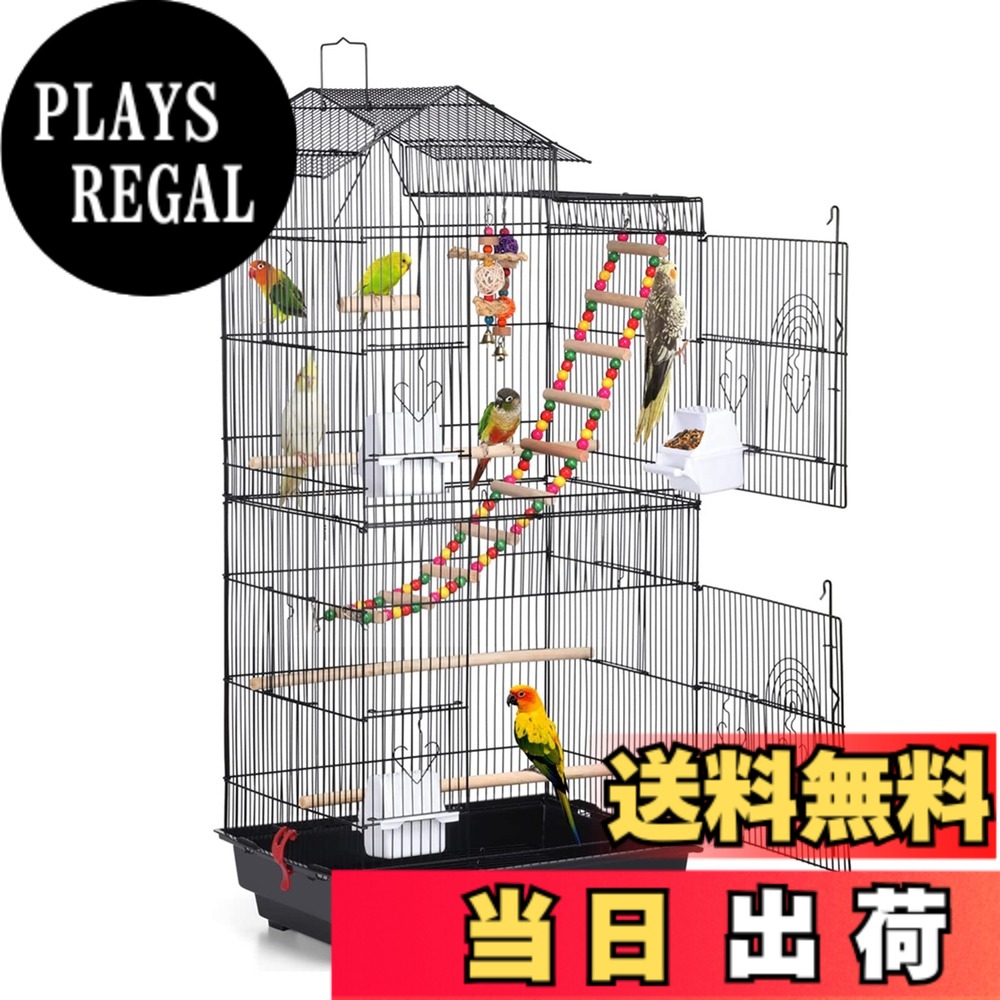 【送料無料】Yaheetech 鳥かご 鳥ケージ 大型 豪華ケージ 色：ブラック、サイズ：高さ99cm