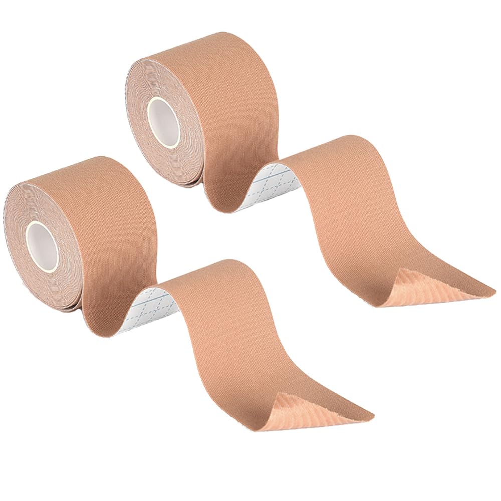 商品情報商品の説明1.【商品サイズ】2.5cm x 5m。カラー：ベージュ；個数：2個。おすすめ使用サイズ- 2.5cm/指・手・首・肘・ふくらはぎ・肩など 2.【素材】厚みがあり、しっかり固定できる綿布素材を使用していますので肌触りも良いです。患部を固定するのではなく、筋肉に沿って肌に直接貼ることでリンパ液の流れが良くなります。 3.【マッスル・テープの効果】マッスル・テープは正しく使用することで、リンパの流れを促進し、軟部組織の腫れや痛みを取り除き、動きを妨げることなく筋肉や関節をサポートし、安定させます。 4.【カットしやすい】キネシオテープは、元の粘着テープの性能の170％まで伸ばすことができ、より広い範囲をカバーすることができます。 伸縮性のあるスポーツ・リハビリ用テープは長さ5メートルで、ロールからアスレチック・テープをY字型などお好みの形に簡単にカットして、アスレチック・テープをより広くカバーすることができます。 5.【多用途】ファッショナブルでカラフルなラインは、スポーツ現場での運動意欲を高め、単調なトレーニングから解放され、ジムの注目の的となるでしょう。主な仕様 1.【商品サイズ】2.5cm x 5m。カラー：ベージュ；個数：2個。おすすめ使用サイズ- 2.5cm/指・手・首・肘・ふくらはぎ・肩など2.【素材】厚みがあり、しっかり固定できる綿布素材を使用していますので肌触りも良いです。患部を固定するのではなく、筋肉に沿って肌に直接貼ることでリンパ液の流れが良くなります。3.【マッスル・テープの効果】マッスル・テープは正しく使用することで、リンパの流れを促進し、軟部組織の腫れや痛みを取り除き、動きを妨げることなく筋肉や関節をサポートし、安定させます。4.【カットしやすい】キネシオテープは、元の粘着テープの性能の170％まで伸ばすことができ、より広い範囲をカバーすることができます。 伸縮性のあるスポーツ・リハビリ用テープは長さ5メートルで、ロールからアスレチック・テープをY字型などお好みの形に簡単にカットして、アスレチック・テープをより広くカバーすることができます。5.【多用途】ファッショナブルでカラフルなラインは、スポーツ現場での運動意欲を高め、単調なトレーニングから解放され、ジムの注目の的となるでしょう。