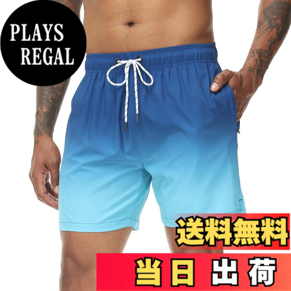 【送料無料】[Hyzhwl] 水着 メンズ 海水パンツ ショートパンツ 短パン サーフパンツ 速乾 ボードショーツ スイムウェア サウナ水着 水陸両用 メッシュインナー付き 通気 色：ネイビー/ブルー、サイズ：XL