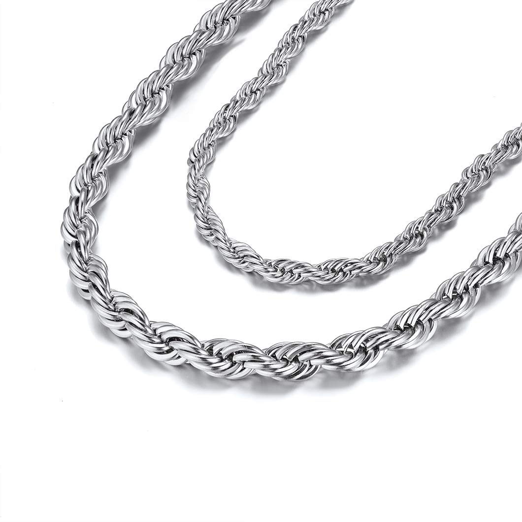 【送料無料】Richsteel 6mm 50cm フレンチロープチェーン ステンレス ネックレス メンズ アレルギー ヒップホップ アクセサリー B系 色：6mm・シルバー