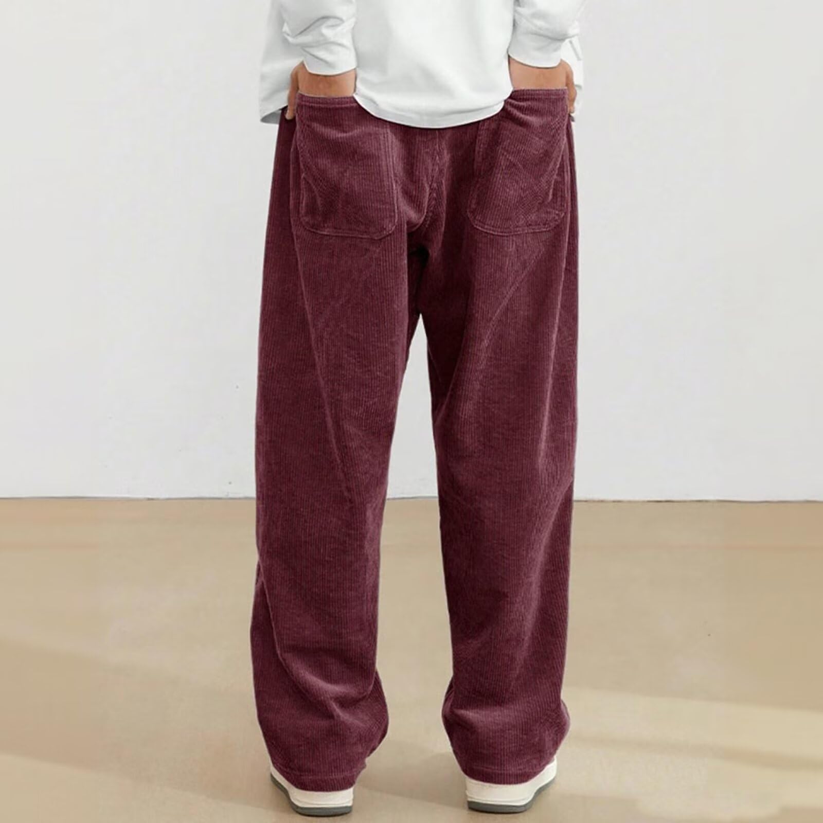 【送料無料】[UUEN] ワイドパンツ メンズ コーデュロイ ズボン パンツ ロングパンツ オーバーサイズ ガウチョ ゆったり 大きいサイズ カジュアル ストレート 人気 無地 春 秋 冬 8色展開 色：レッド、サイズ：L plays23-12180746 PLAYS REGAL サンプル画像3