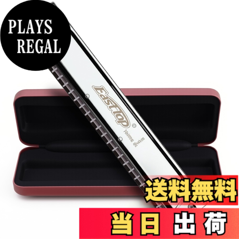 【送料無料】East top 複音ハーモニカ トレモロハーモニカ C 24ホール 真鍮カバー レザーケース 清潔布 初心者 専門家 勉強 練習用(T2406S-C)… 色：T2406S、サイズ：C 調