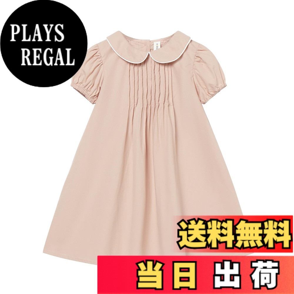 【送料無料】[LSMUDKINGDOM] 丸襟 ワンピース キッズ aライン 襟付き ギャザー パフスリーブ ドレス 子供 女の子 夏 色：ライン-ピンク、サイズ：150