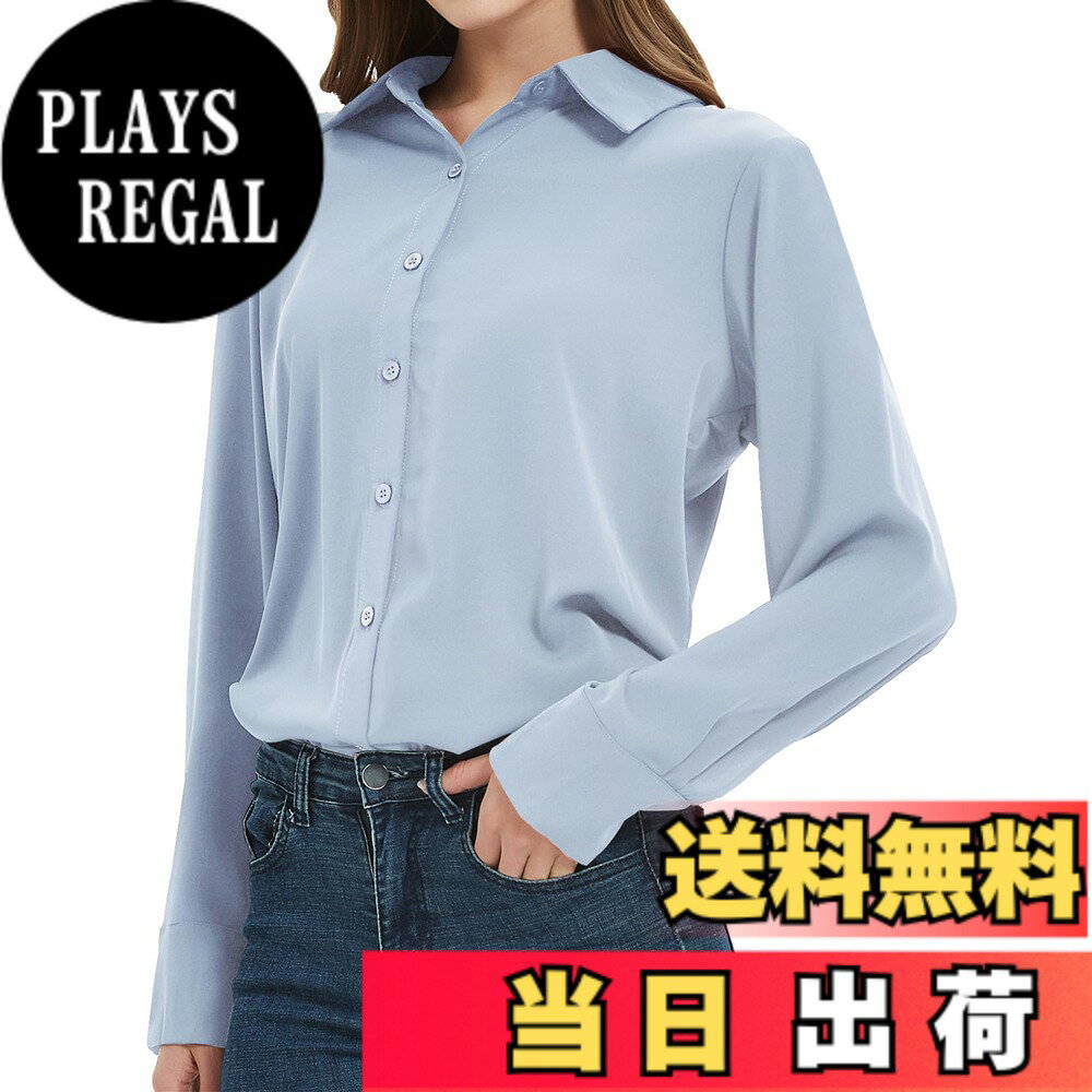 【送料無料】[YASHIGE] シャツ ブラウス レディース カジュアル オフィス ノーアイロン 形態安定 とろみ ゆったり 大きいサイズ 長袖 ビジネス ファッション 通勤 高通気性 S-4L 色：ライトブルー、サイズ：4L
