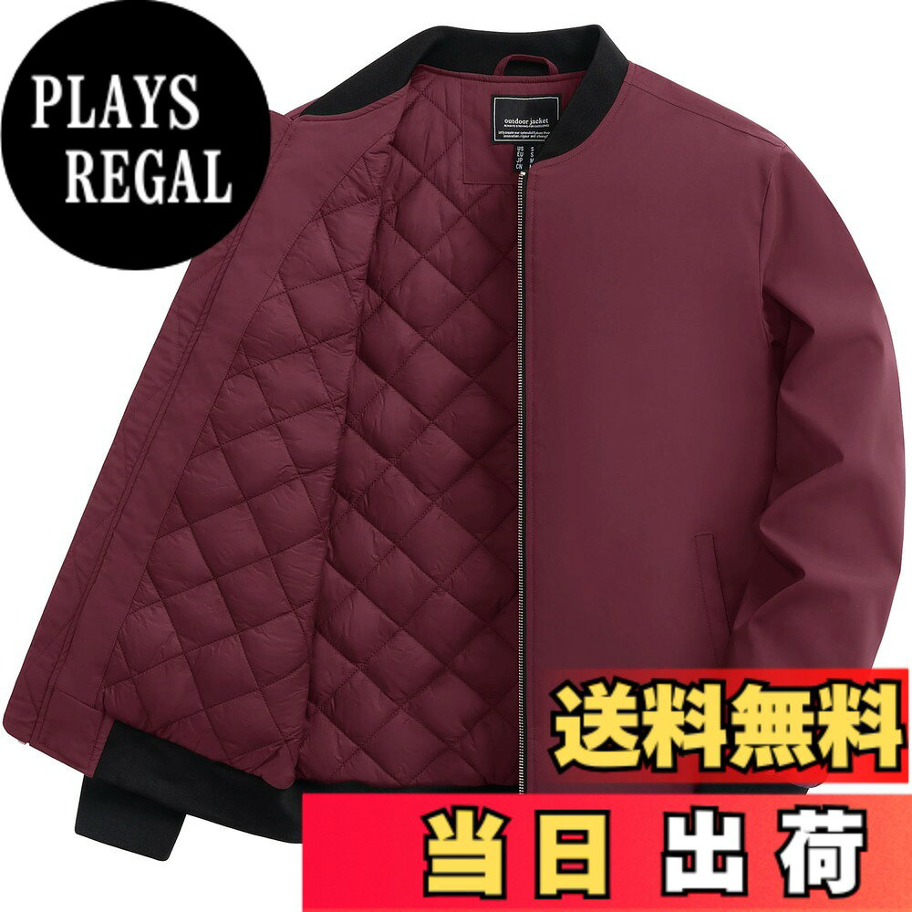 【送料無料】[TACVASEN] ジャケット メンズ 冬 バイク ジャンパー 作業着 防寒 ブルゾン パイロット 登山 中綿入れ 秋 カジュアル スタジャン 防風 アウター 仕事着 色：ワインレッド、サイズ：XL