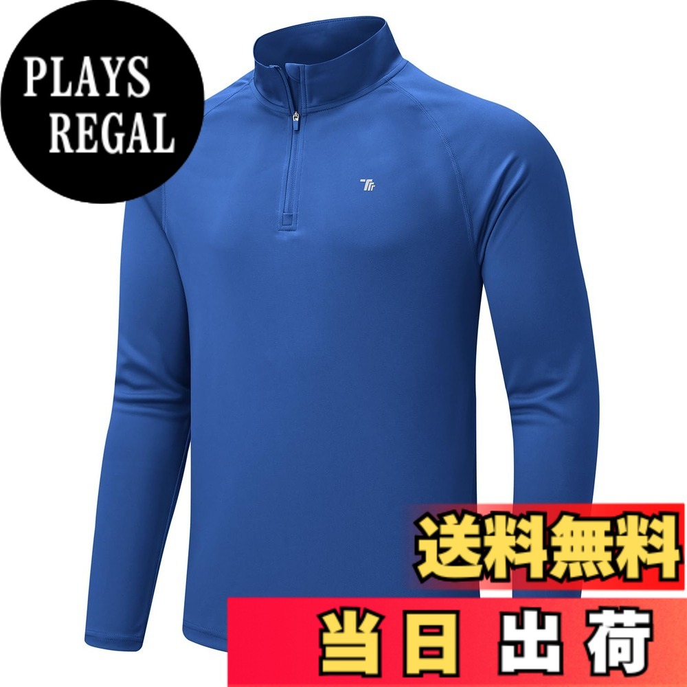 【送料無料】[Gopune] メンズ ハーフジップ 長袖 ゴルフシャツ UPF 50+ カットソー ストレッチ 吸汗速乾 プルオーバー アクティブシャツ ラッシュガード 薄手 春秋用 色：ブルー、サイズ：3XL