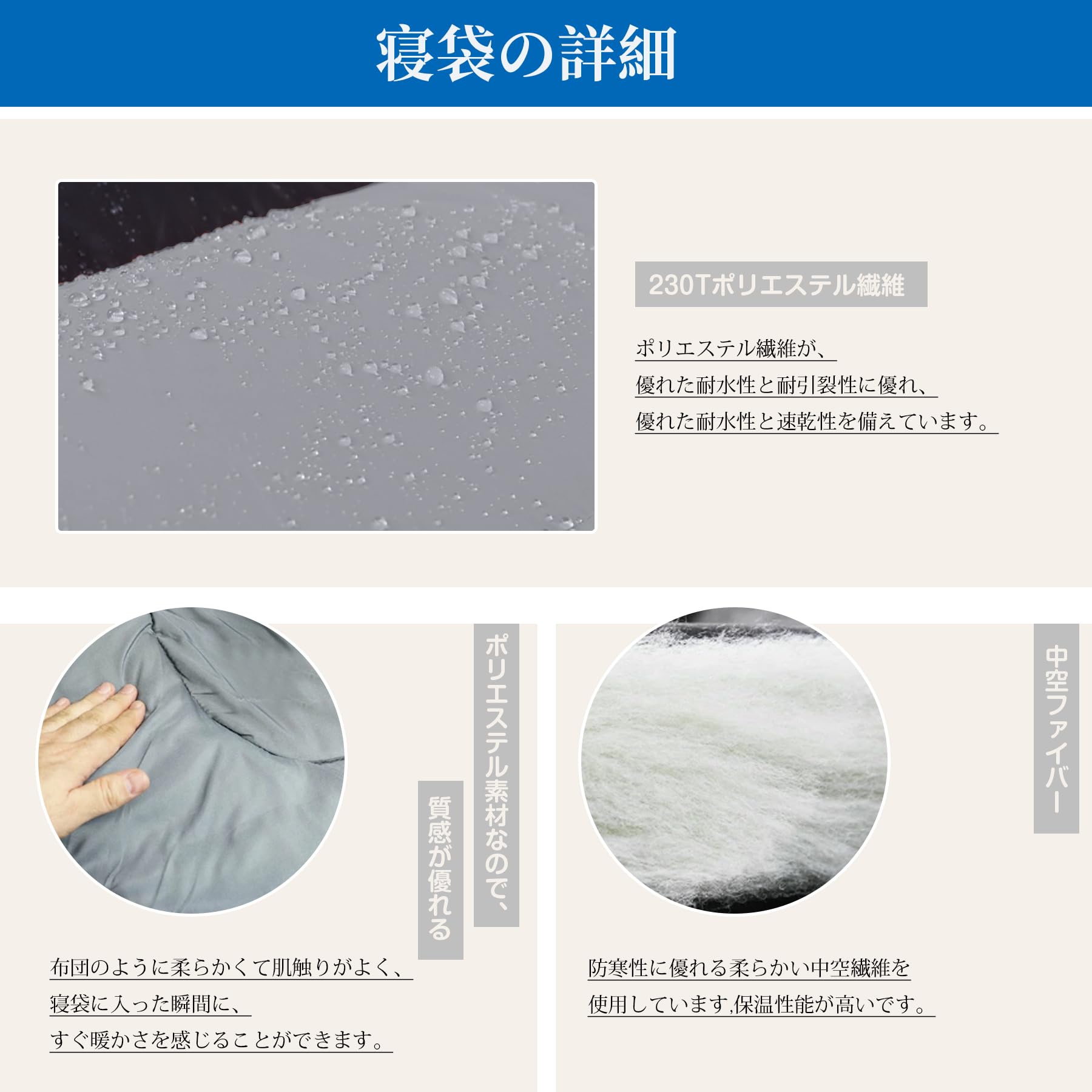 【送料無料】HOSUR 寝袋 シュラフ 封筒型 軽量 230T防水超暖かい コンパクト簡単収納 登山 車中泊 防災用 アウトドア キャンプ 丸洗い可能 収納袋付き 1KG/1.4KG/1.8KG 快適温度-5度-25度 収納袋付き 色：ブラック+シルバーグレイ、サイズ：1.4KG plays23-11896975 PLAYS REGAL サンプル画像3