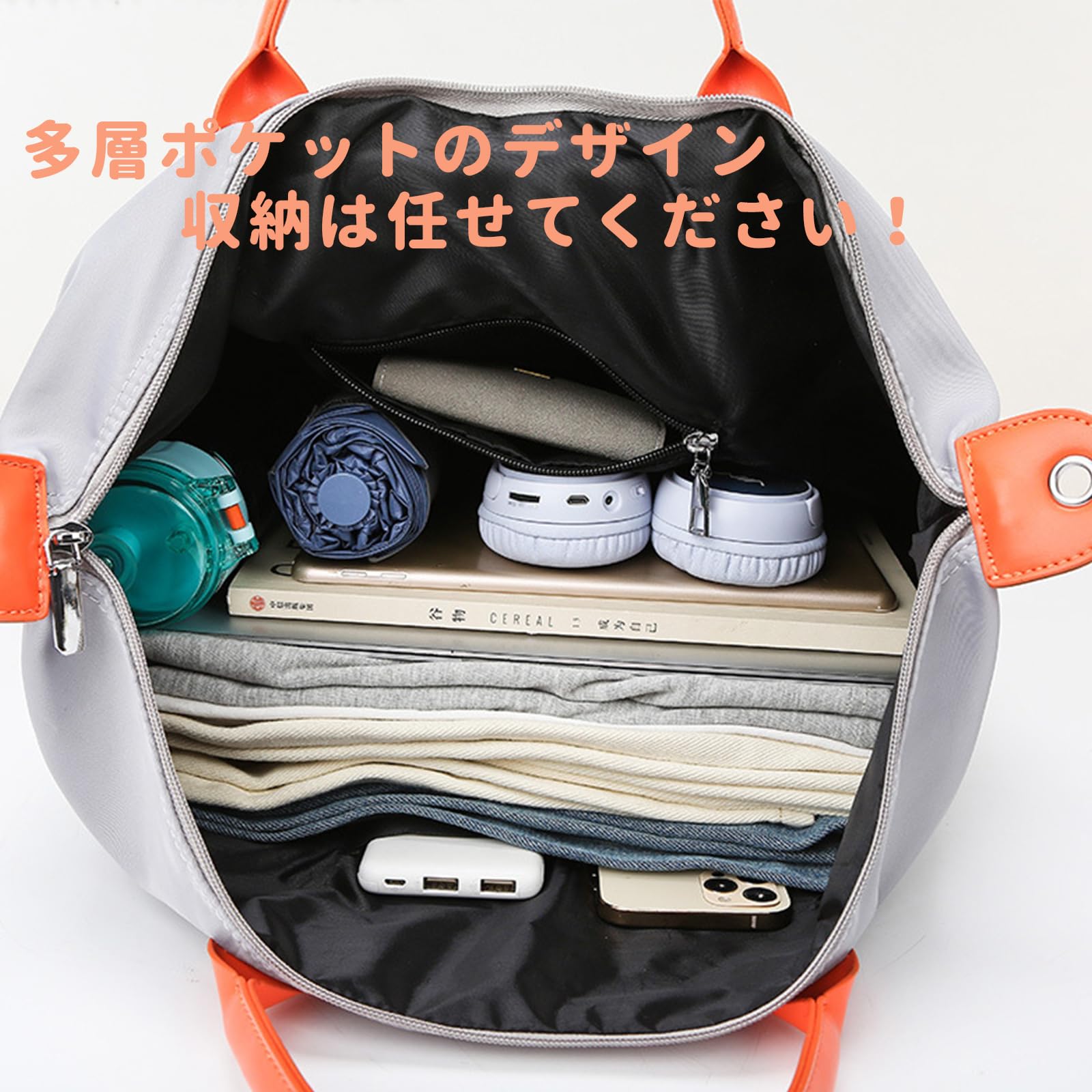 【送料無料】KARSAERボストンバッグ 旅行バッグ レディース メンズ ダッフルバッグ ナイロン 修学旅行 学生 女子 シンプル 軽量 防水 大容量 機内持ち込み 人気 男女兼用 おしゃれ 飛行機 通勤 出張 ビジネスG0007 色：Gray、サイズ：41*16*33cm plays23-11896808 PLAYS REGAL サンプル画像3