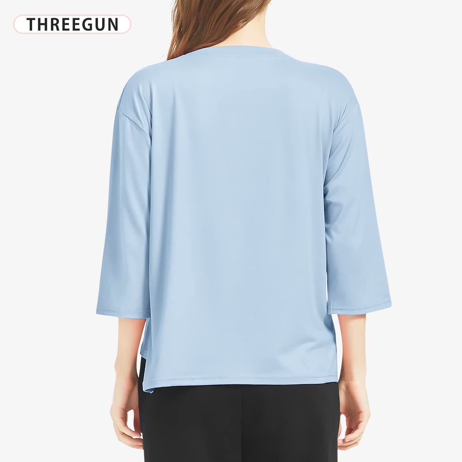 PLAYS REGALの【送料無料】[THREEGUN] インナーシャツ レディース 7分袖 ストレッチ 肌着 長袖 tシャツ アンダーシャツ インナー トップス 冷感インナー 薄手 無地 色：ライトブルー、サイズ：M｜アングル2