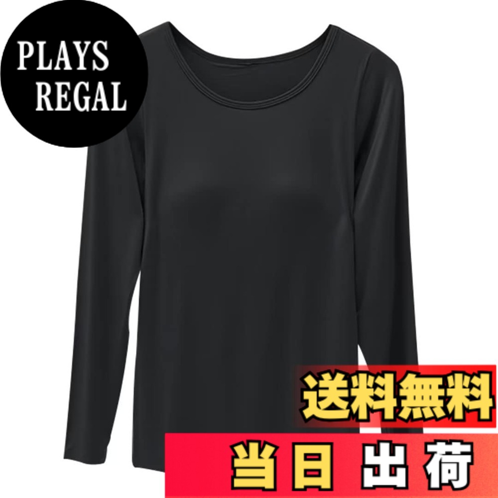 Other - 【送料無料】[Muxuryee] インナーシャツ カップ付き Tシャツ あったかインナー レディース 長袖 丸首 トップス 色：ブラック、サイズ：M
