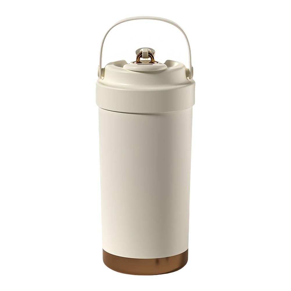 chookey セラミックコート タンブラー 持ち運び 水筒 500ml 洗いやすい 蓋付き 保温保冷 ストロー付き 取っ手付き 色：ベージュ、サイズ：500 ml