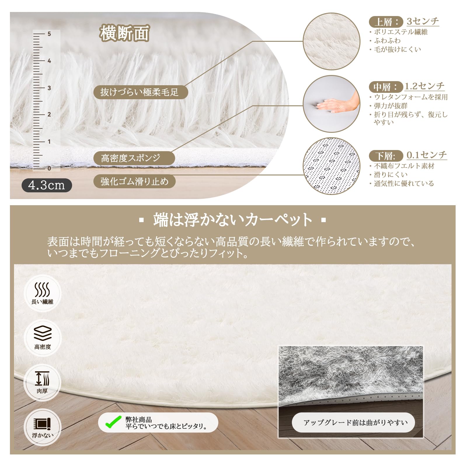 【送料無料】Beddiny カーペット ラグ ホットカーペット 色：アイボリー、サイズ：185x185cm plays23-12053727 PLAYS REGAL サンプル画像2