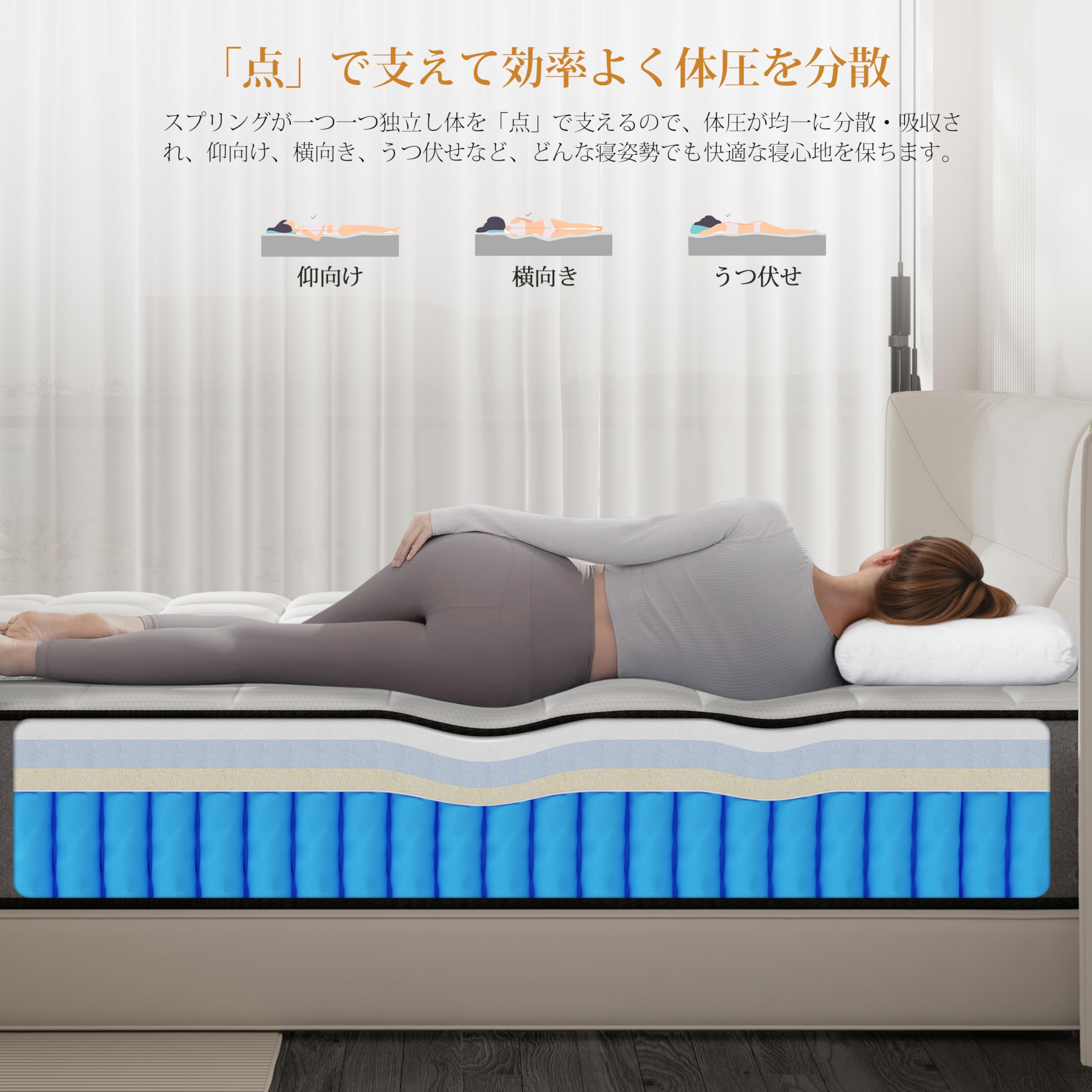 【送料無料】LETMOON 床 双 厚 口袋圈 高回床 36D高密度 簧 色：セミダブル、サイ...