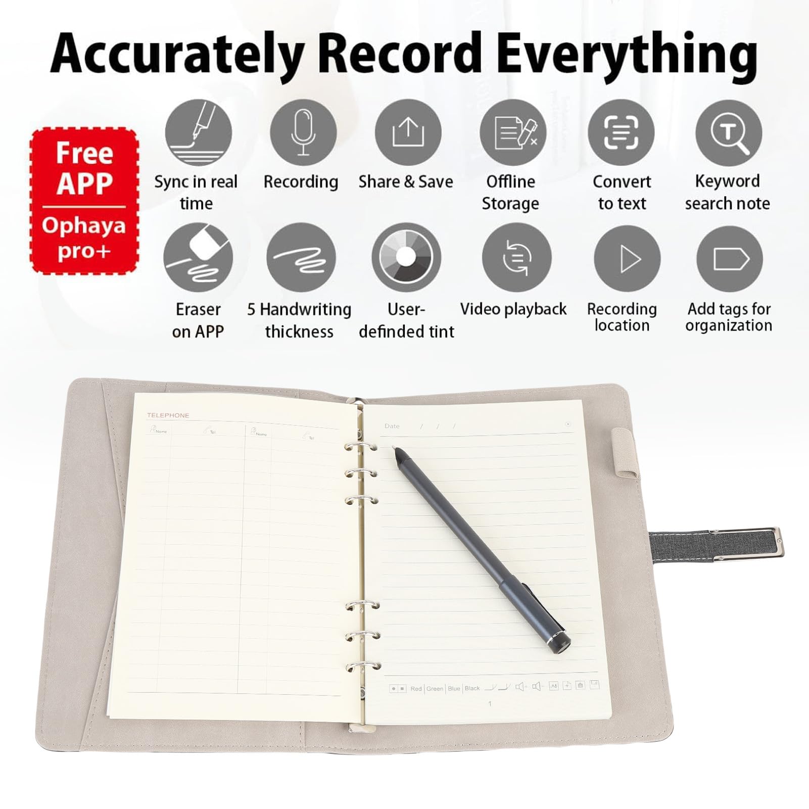 PLAYS REGALの【送料無料】ペン付きデジタルノートブック、Bluetooth Paper Tablet Electronic Writing Pad、OCR認識オフラインストレージリアルタイム同期書き込みボード 色：ブラック｜アングル3