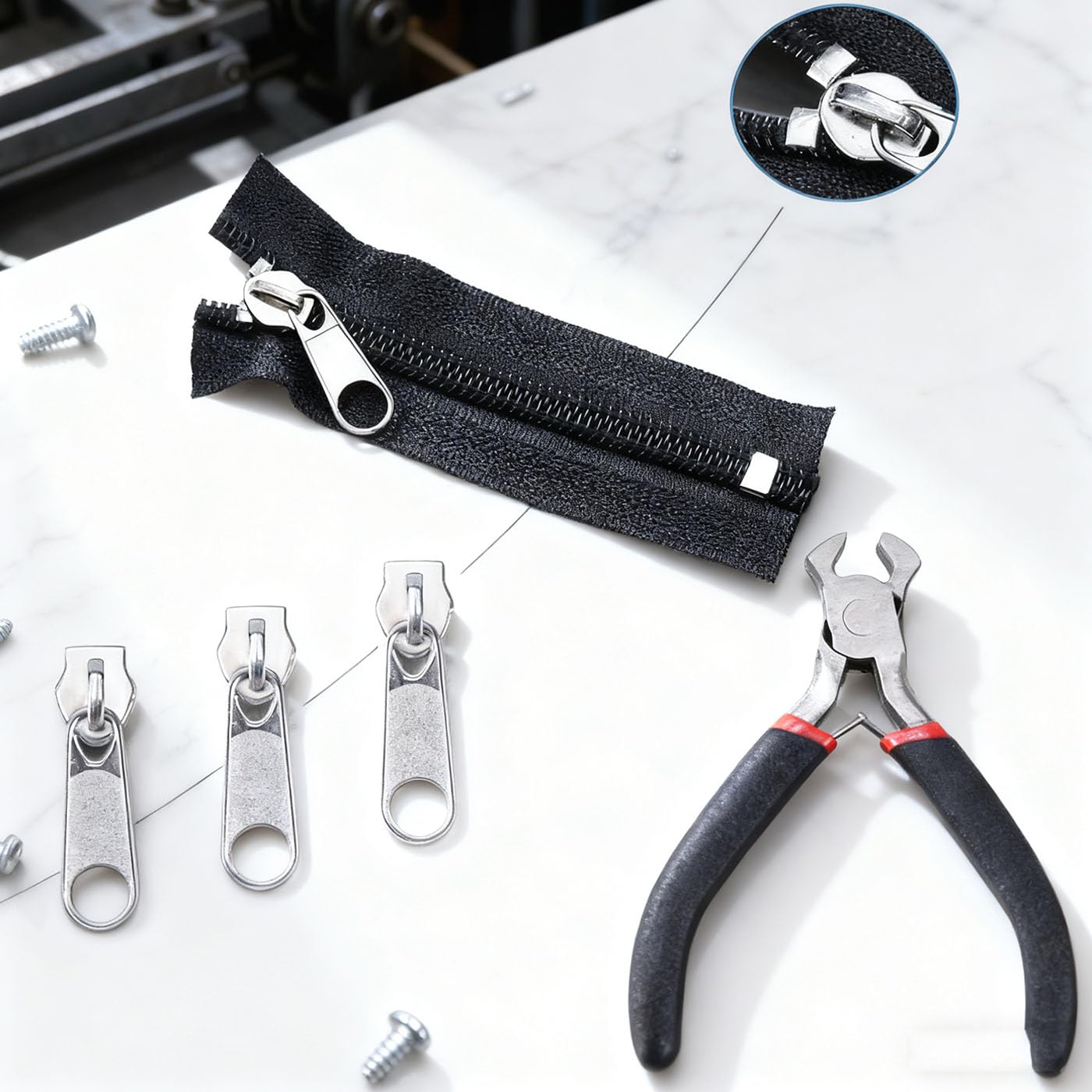 【送料無料】ジッパー 修理キット ペンチ付き縫製 交換用 DIY ジッパー ファスナー引っ張り 財布裁縫/手作り/服装/手芸バッグ/ジャケット/テント/荷物/寝袋 修理屋さんに適用(85個セット) 色：ブラック、シルバー plays23-12058354 PLAYS REGAL サンプル画像3