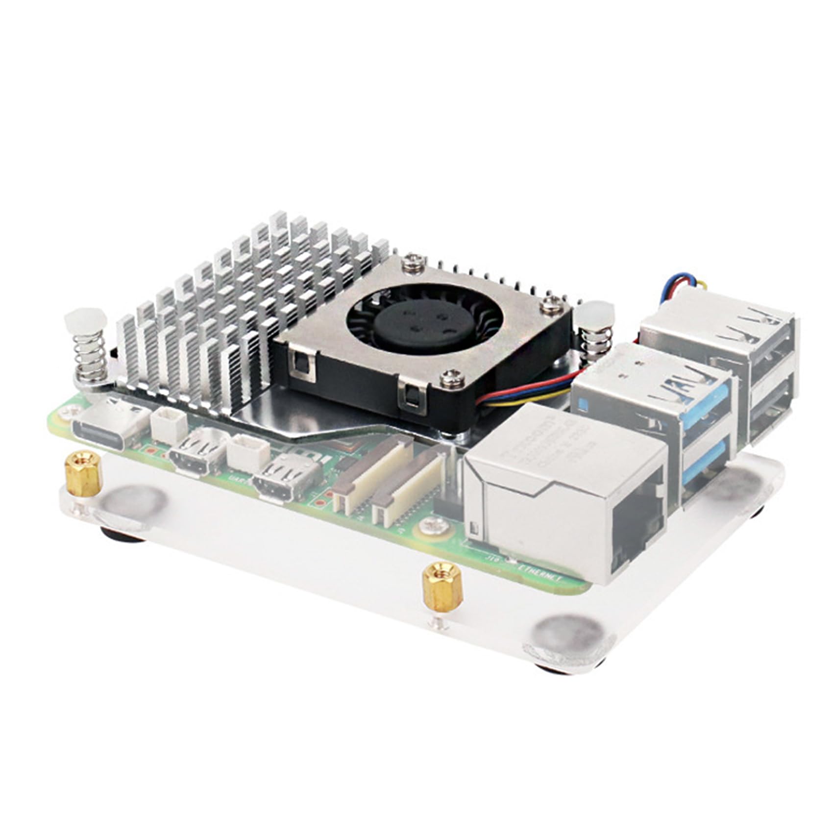 PLAYS REGALの【送料無料】Awxlumv Raspberry Pi 5 アクティブクーラー アルミニウムヒートシンクActive Cooler 温度制御ブロワーファン 冷却 PWM ファン サーマルテープ付及びアクリル板(公式Pi5モデル用)｜アングル2