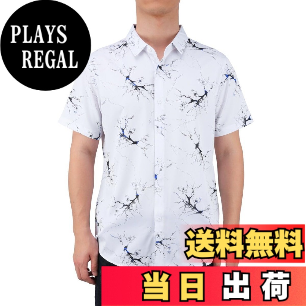 【送料無料】[YUNCLOS] シャツアロハシャツ メンズ メンズTシャツ 半袖 アロハ 夏 カジュアル ハワイシャツ M-7XL 半袖シャツ プリント お洒落通気 涼感 涼感 花柄 5色 黒 白 色：ホワイト/ブルー、サイズ：2XL