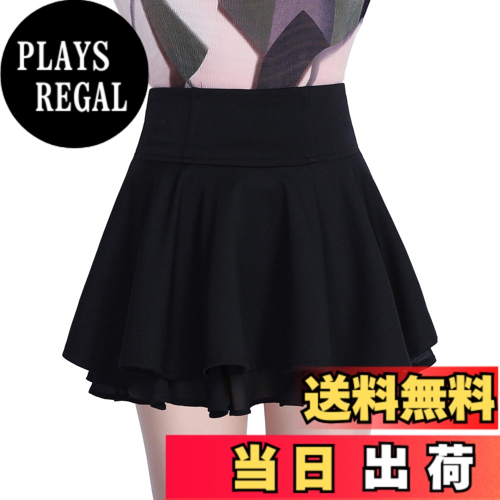 レディース シフォン 無地 スカート プリーツ ミニスカート ふんわり 可愛い 白 黒 色：36cm-黒-インナーパンツなし、サイズ：L