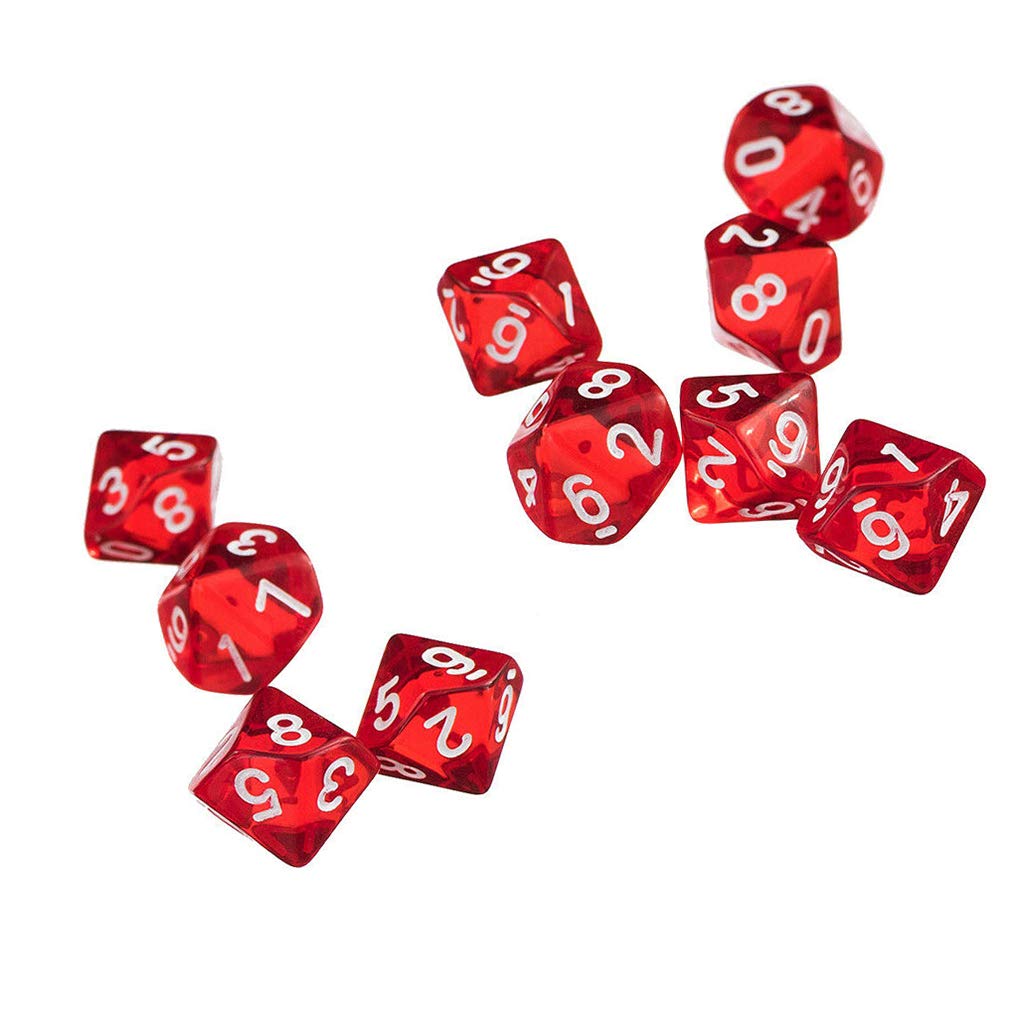 PLAYS REGALの【送料無料】Yourandoll 10個 多面体ダイス D10サイコロ 10面ダイス Dungeons and Dragons 、DND、 TRPG、 MTGなどテーブルゲーム用 色：透明 レッド、サイズ：16mm｜アングル3