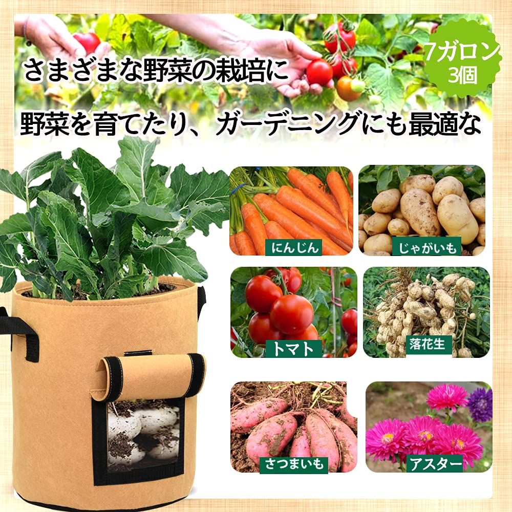 【送料無料】3個セット プランター 布鉢 栽培袋 窓がある フェルト 不織布ポット ...