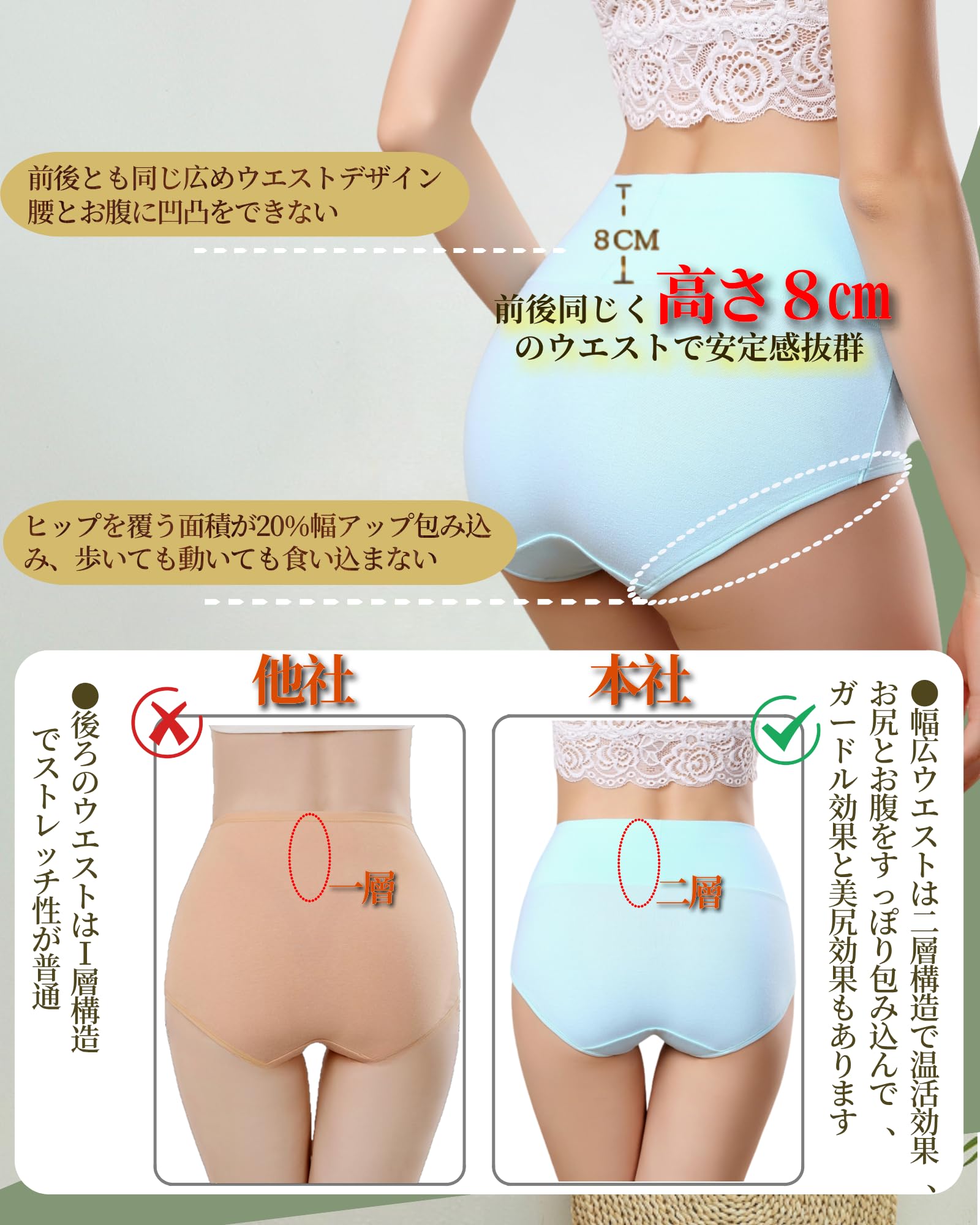 【送料無料】[VICHERIA] ショーツ レディース ハイウェスト 純綿 高通気性と伸縮性 女性 美形ショーツ 深ばき お腹まで包む 産後 骨盤 補正下着 色：C-【5枚セット】、サイズ：L plays23-11944741 PLAYS REGAL サンプル画像3