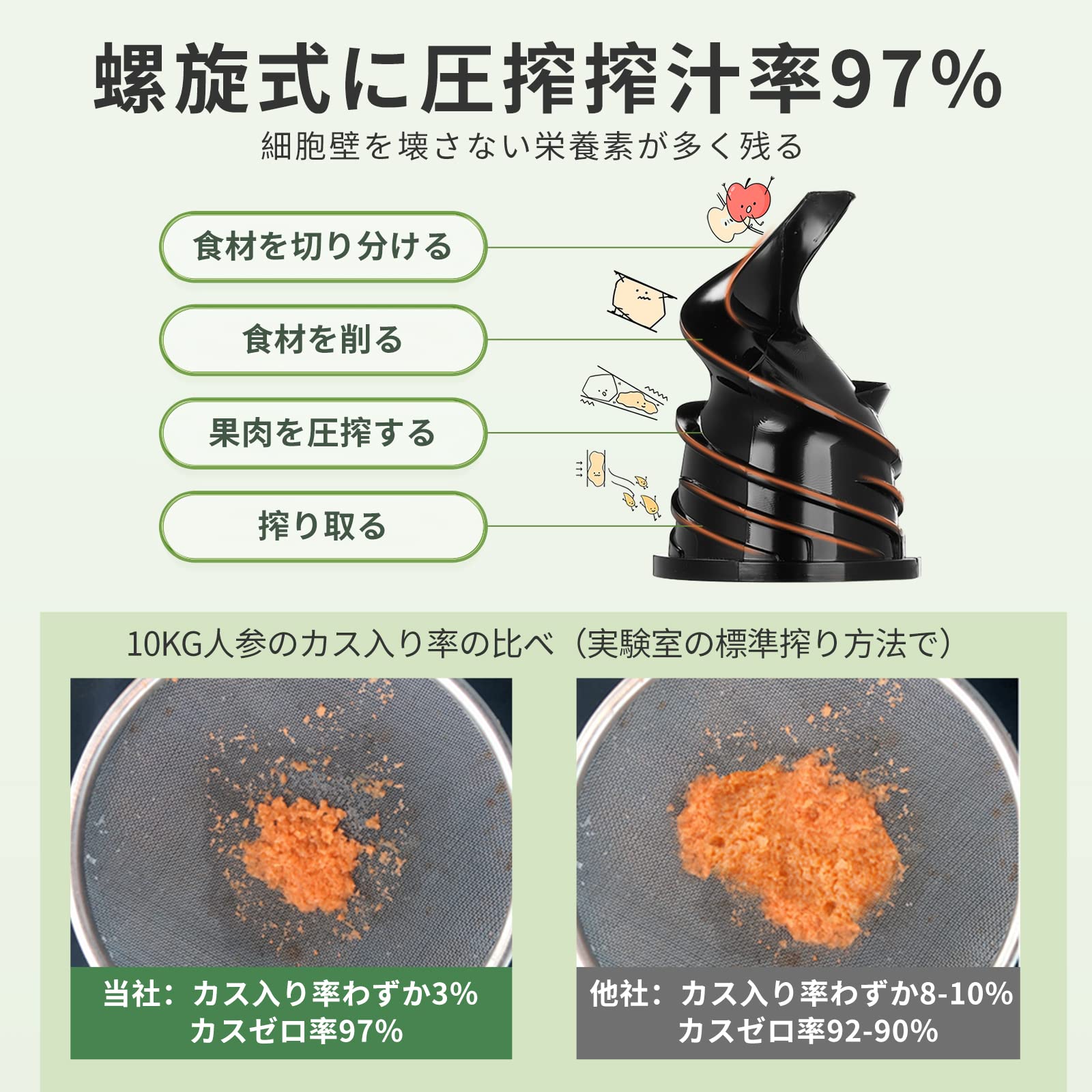 【送料無料】アセキ スロージューサー 搾りカス分離 低速回転 ジューサー 小型 ミキサー 高い搾汁率 酸化しにくい コンパクト フルーツ 野菜 ビタミン 酵素 鮮度キープ フレッシュジュース レシピ付き 日本語取扱説明書 色：ブラック、サイズ：Mサイズ plays23-10483077 PLAYS REGAL サンプル画像3