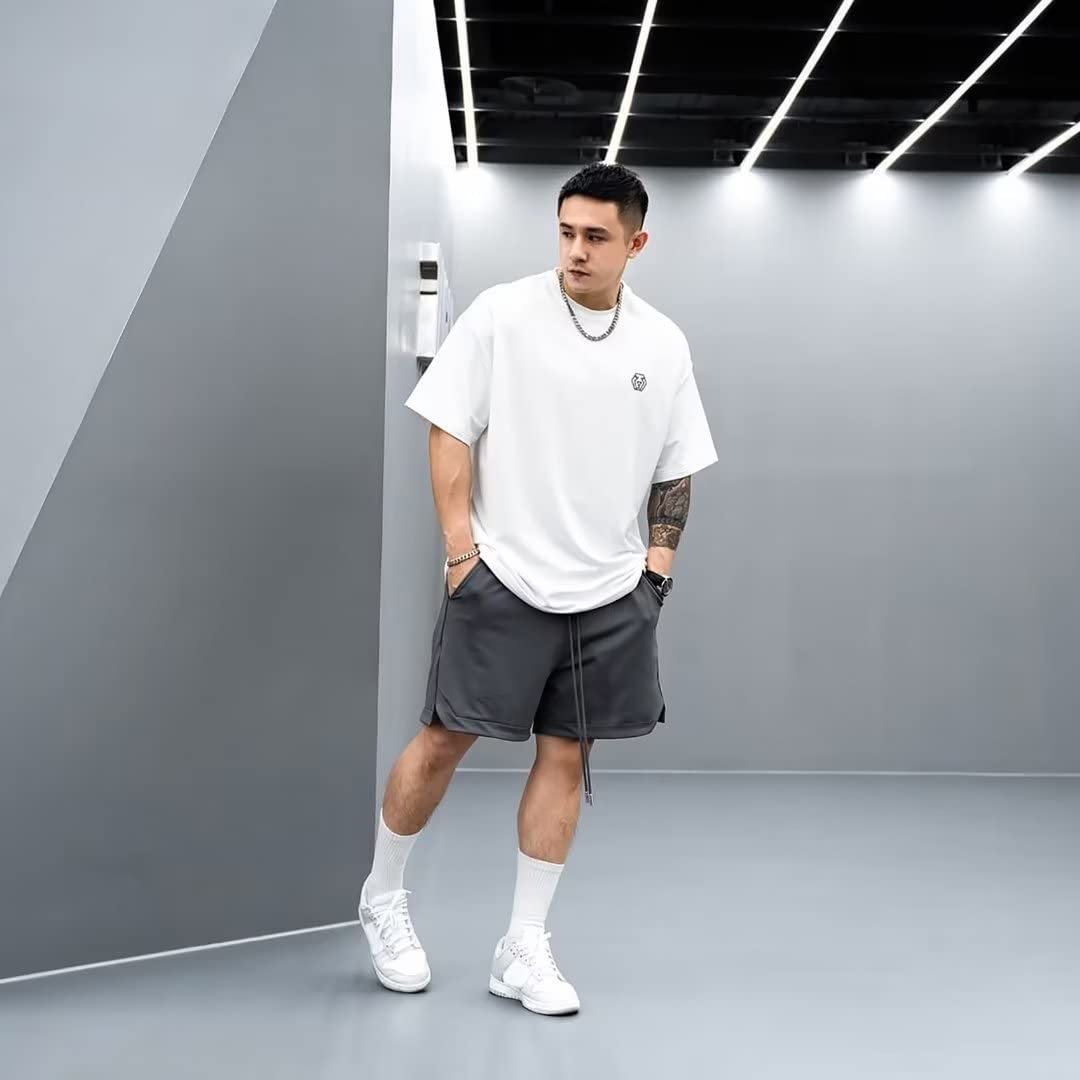【送料無料】[Musgneer] ジムtシャツ メンズ 半袖 Tシャツ スポーツ フィットネス トレーニングウェア ゆったり ビッグシルエット ストリート カジュアル トップス オーバーサイズ 5分袖 5242X 色：5242Aホワイト、サイズ：M plays23-11602325 PLAYS REGAL サンプル画像2
