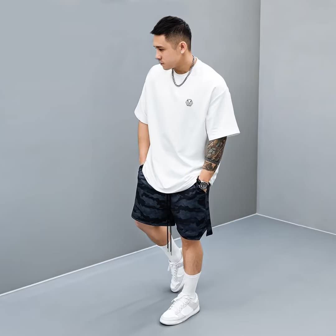 【送料無料】[Musgneer] ジムtシャツ メンズ 半袖 Tシャツ スポーツ フィットネス トレーニングウェア ゆったり ビッグシルエット ストリート カジュアル トップス オーバーサイズ 5分袖 5242X 色：5242Aホワイト、サイズ：M plays23-11602325 PLAYS REGAL サンプル画像3