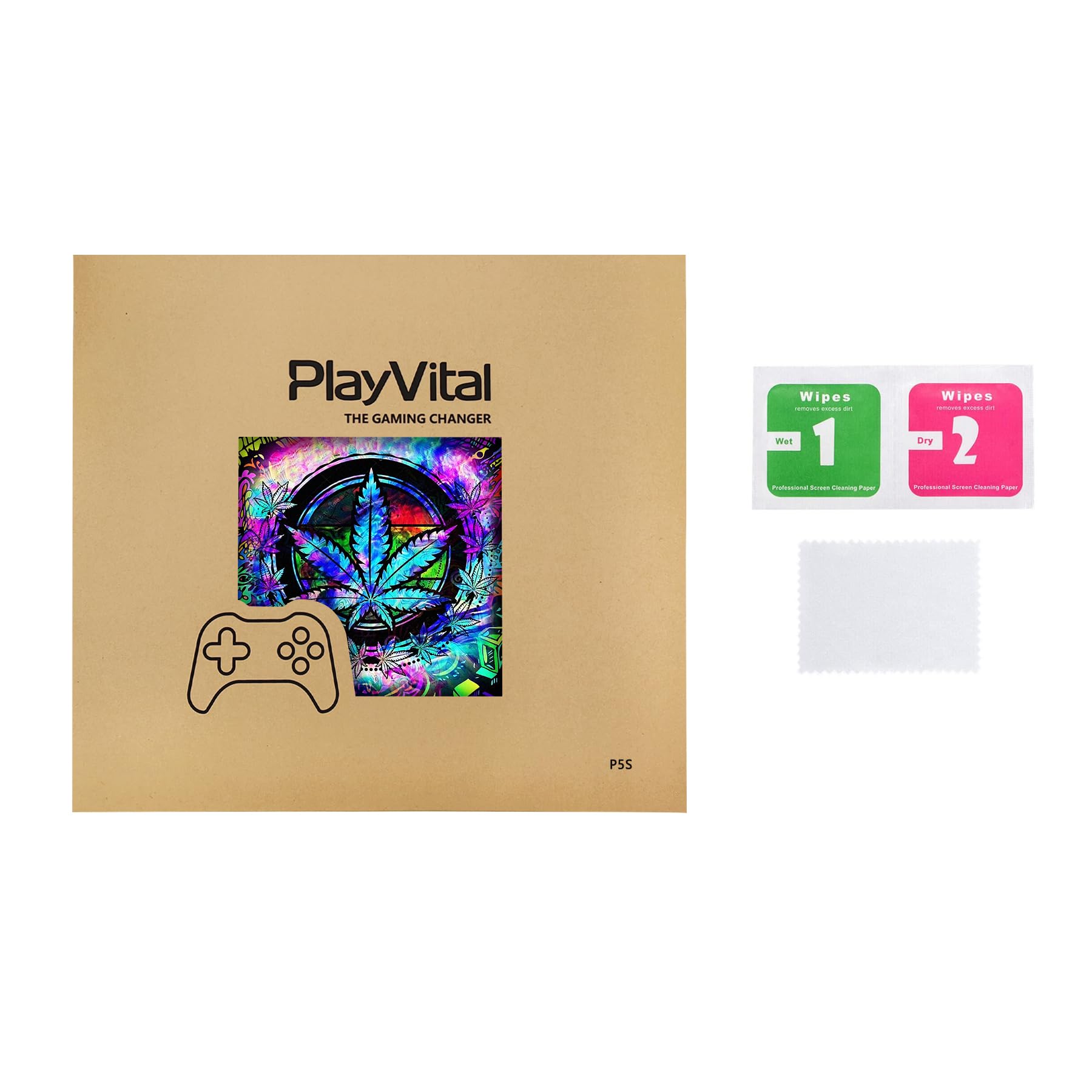 PLAYS REGALの【送料無料】PlayVital 新モデルps5 Slim本体ディスクバージョンに対応用スキンシール、ps5コントローラーに対応用スキンステッカー、ps5ヘッドセット＆充電ステーション＆リモコンに対応用スキンシール 色：サイケデリック リーフ｜アングル3