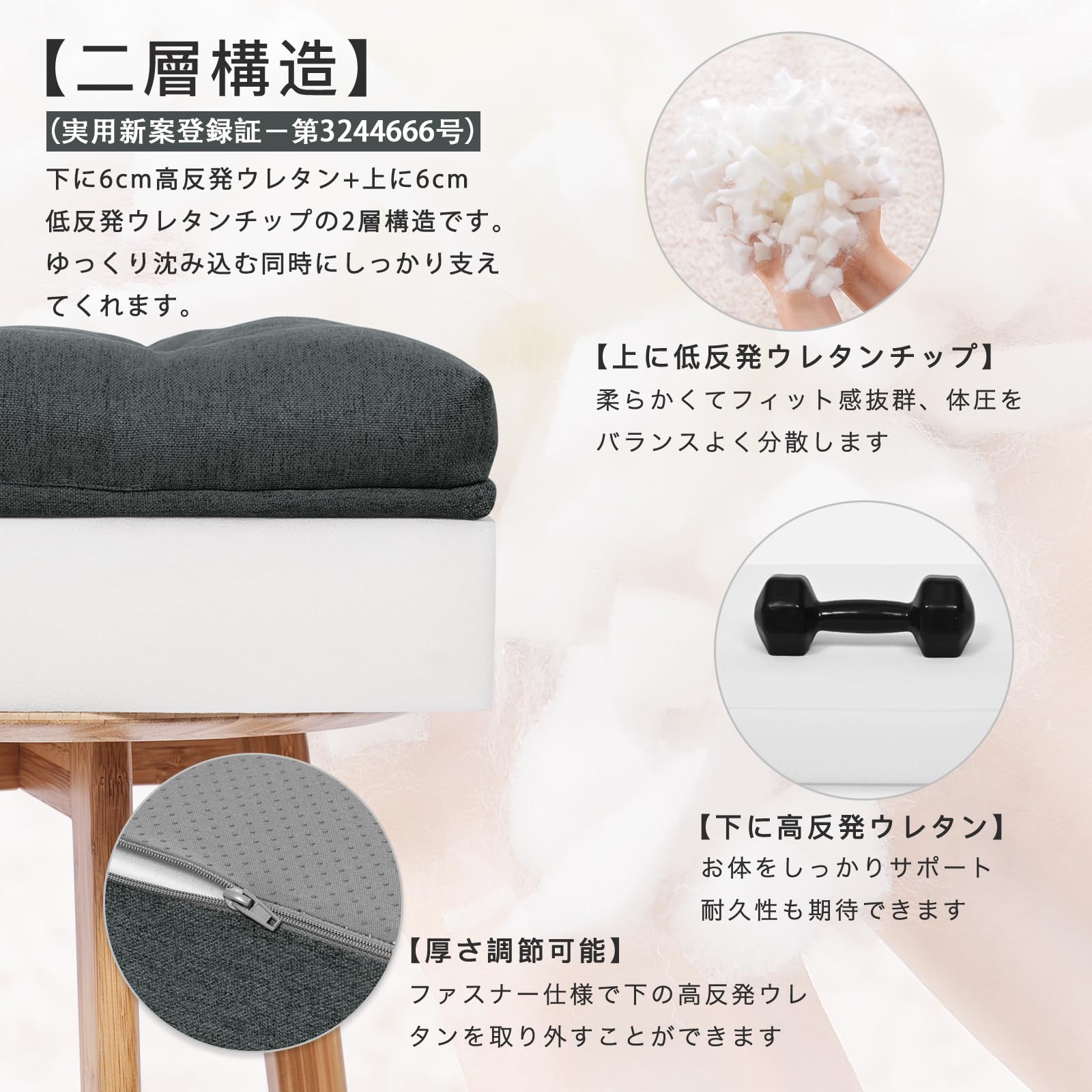 【送料無料】HAVARGO 座布団 クッション 12cm極厚 低反発+高反発 二層構造 フロア...