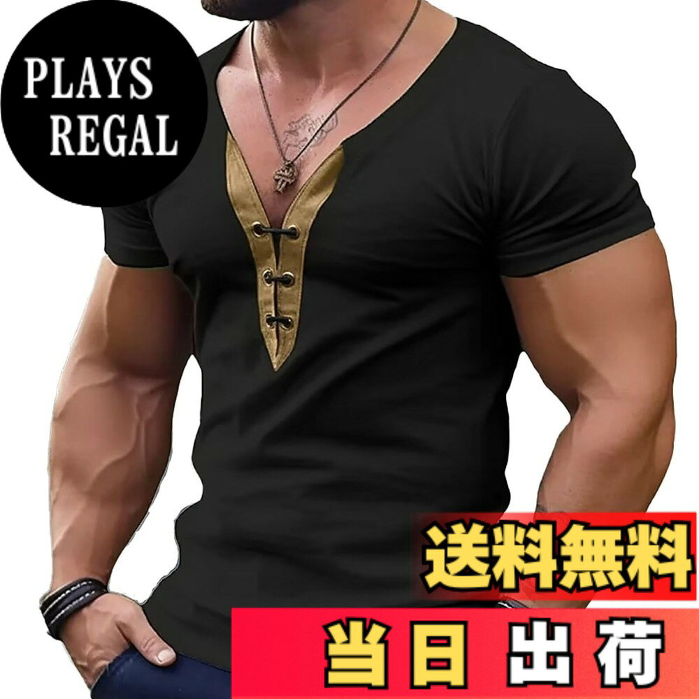 【送料無料】[UUEN] メンズ ヘンリーネックtシャツ トレーニングウェア Tシャツ 半袖 Vネック スポーツシャツ 筋トレ フィットネス カジュアル アクティブ Tシャツ 色：Xブラック、サイズ：3XL
