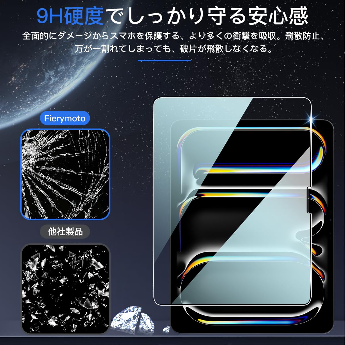 【送料無料】対応 ガラスフィルム + カメラフィルム 【硬度9H】 気泡ゼロ 、指紋防止 、簡単貼り付け 色：クリア 9H強化ガラス、サイズ：対応 iPad Pro 13インチ plays23-11567936 PLAYS REGAL サンプル画像2