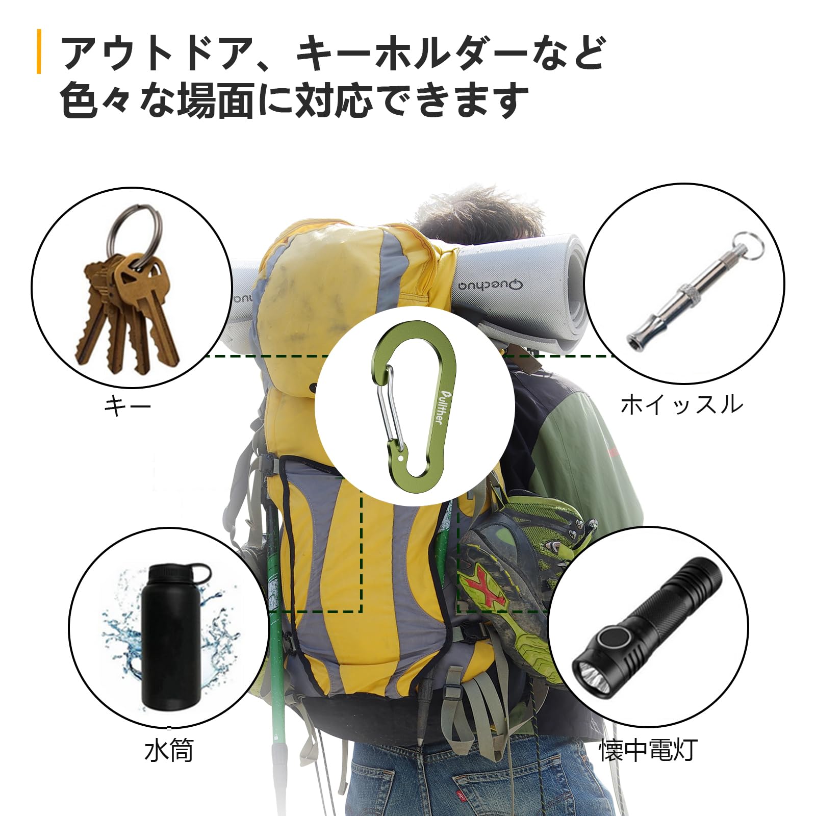 【送料無料】Pullther カラビナ 小型 5cm 超軽量 錆びない アルミ合金 アウトドア ...