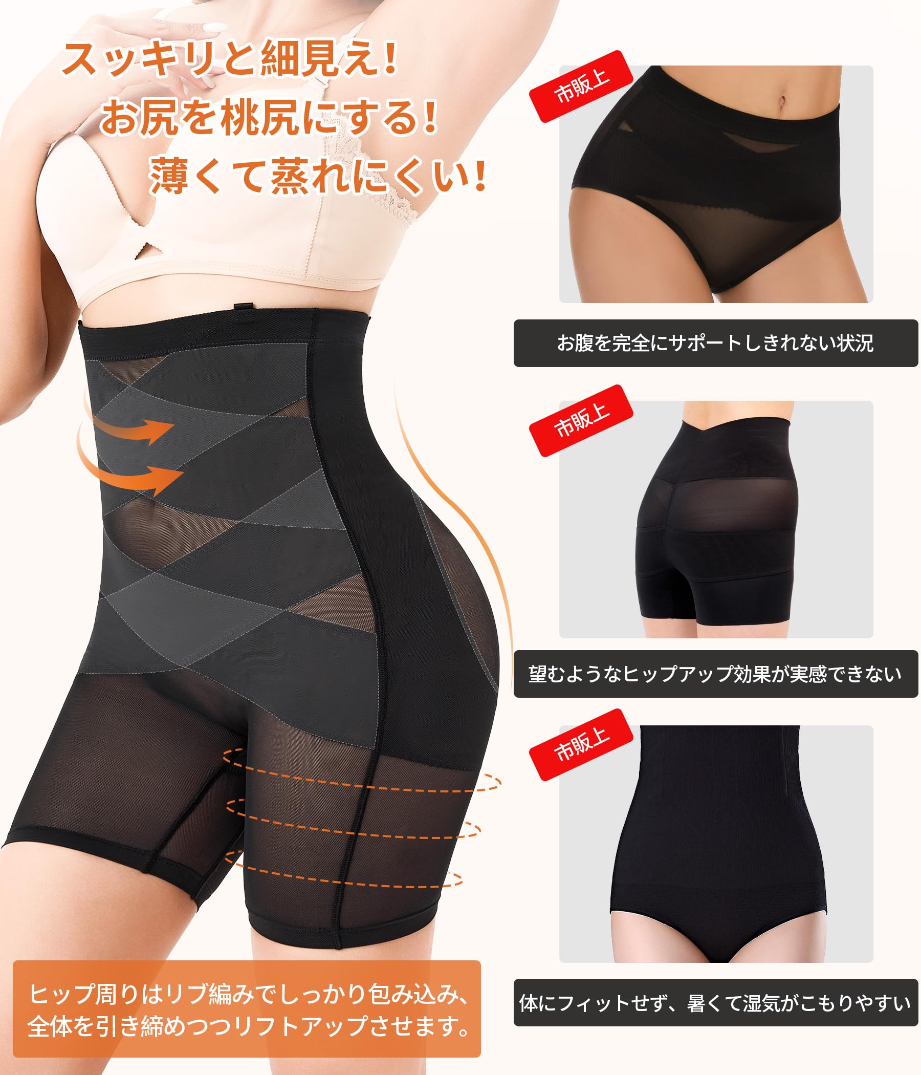 【送料無料】[CtriLady] 骨盤ガードル ガードルショーツ お腹引き締めショーツ ガードル 夏用 ハイウエスト補正ショーツ 補正下着 ボディスーツ 女性用下着ショーツ メッシュインナー 通気性 色：ブラック、サイズ：XL plays23-11573593 PLAYS REGAL サンプル画像2