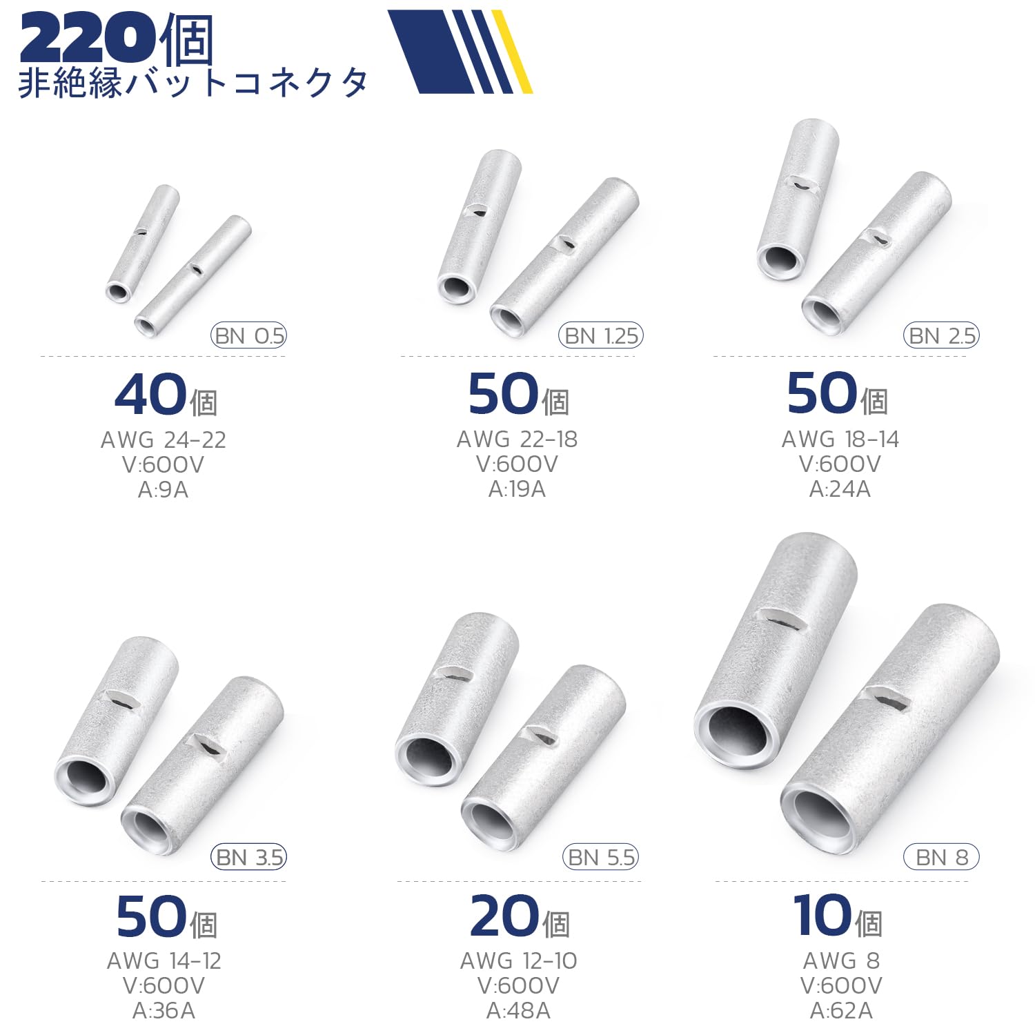 【送料無料】haisstronica 丸型端子圧着端子 非絶縁ワイヤコネクタキット 色：錫、...