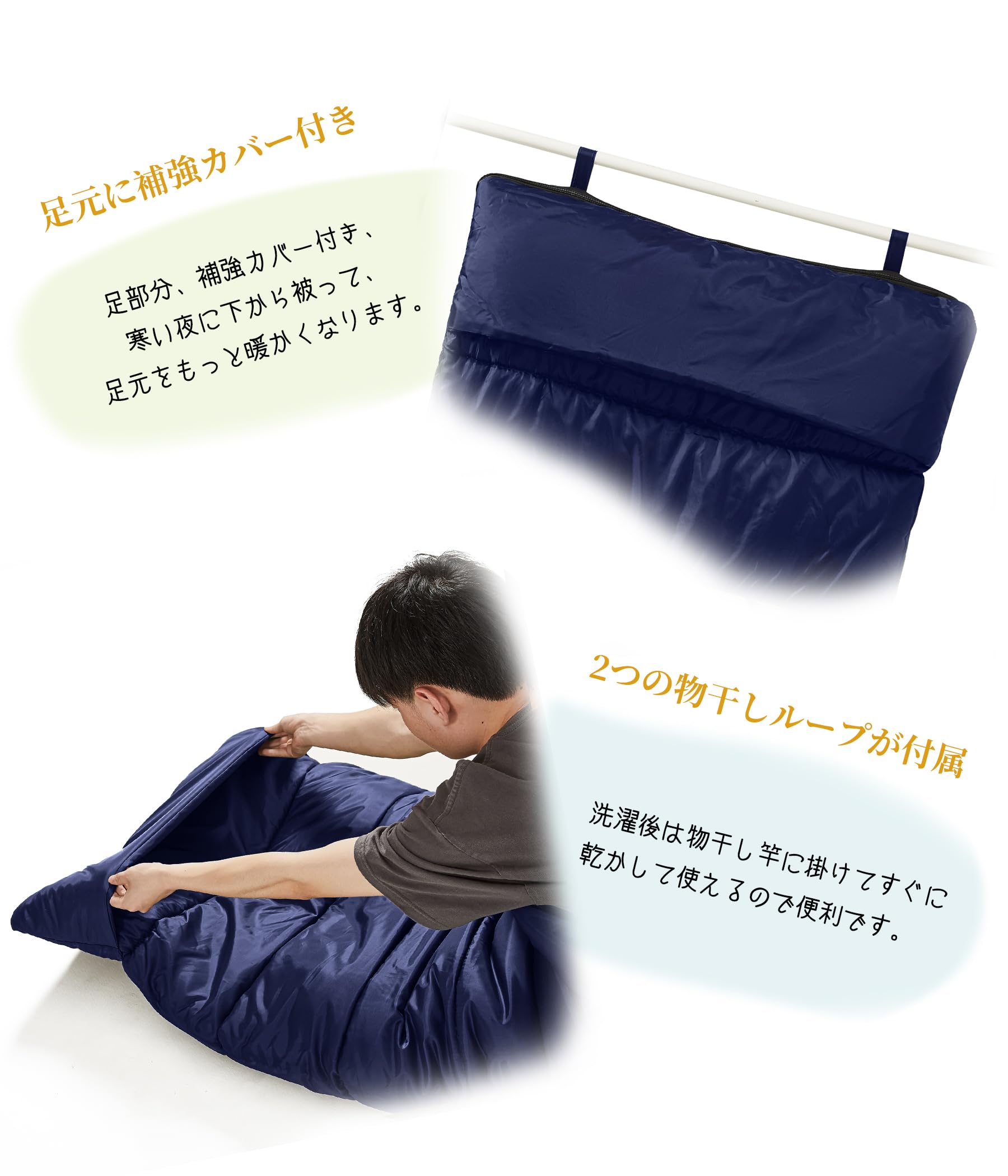 【送料無料】寝袋 ATOKA シュラフ 封筒型 キャンプ アウトドア 軽量 保温 防災 防寒 冬用 1.0Kg 1.4Kg 1.8Kg 簡易防水 オールシーズン 丸洗い可能 収納袋付き 色：ネイビー、サイズ：約1.4KG plays23-11671578 PLAYS REGAL サンプル画像2