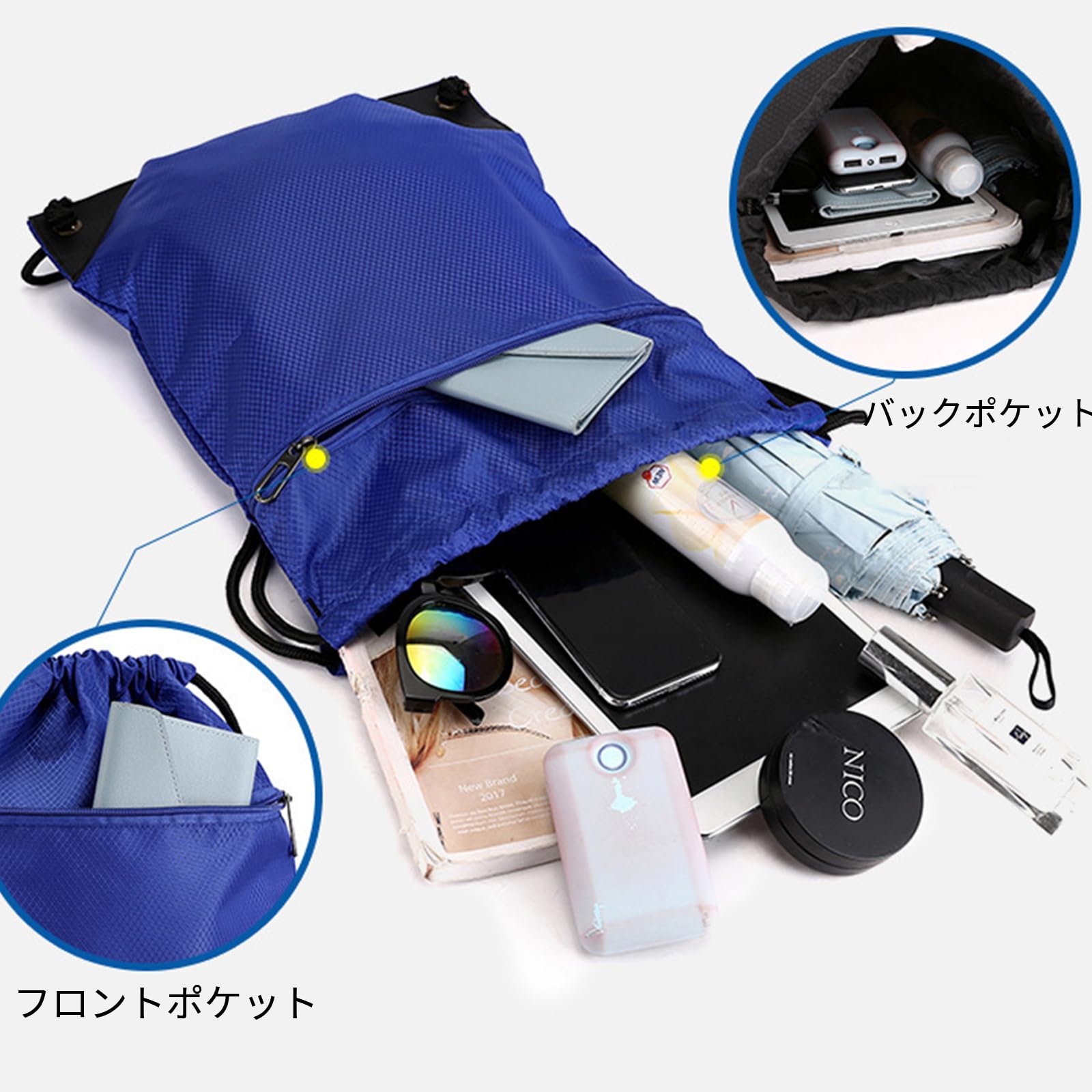 【送料無料】[BLOOPIC] ナップサック ジムサック 巾着袋 防水 大容量 軽量 乾湿分離 収納便利 シューズ収納バッグ エコバッグ 水泳 運動 旅行 アウトドア適用 モダンデザイン 男女兼用 色：イエロー plays23-10870273 PLAYS REGAL サンプル画像3