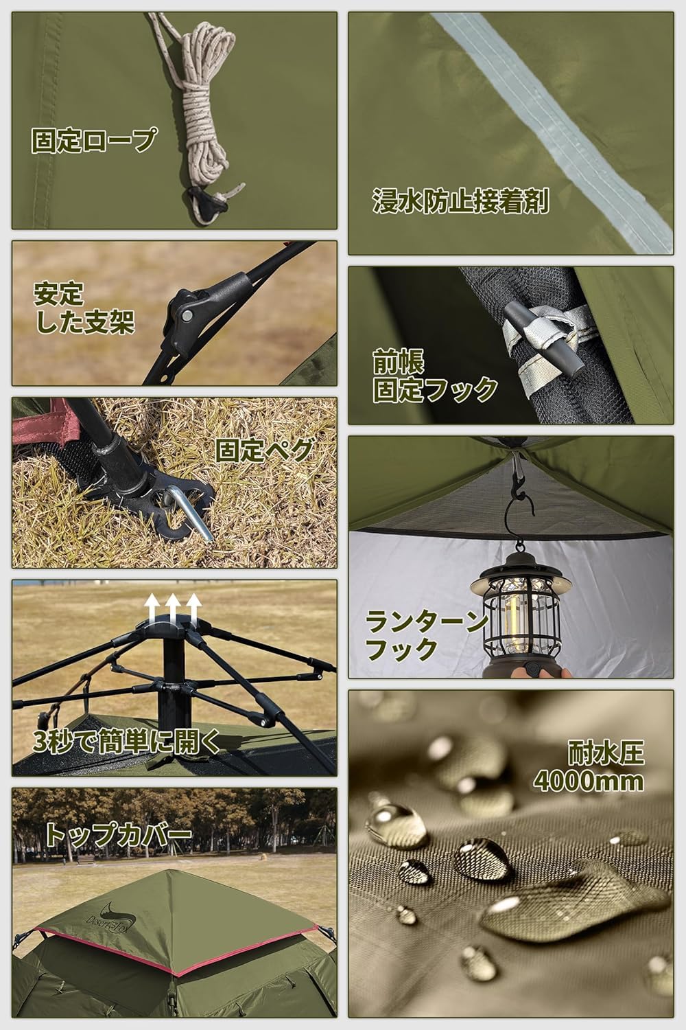 テント 2~3人用 ワンタッチテント サンシェード 4000mm耐水圧 撥水加工素材 二重層構造 軽量4シーズン 設営簡単 防風 plays23-10500434 PLAYS REGAL サンプル画像3