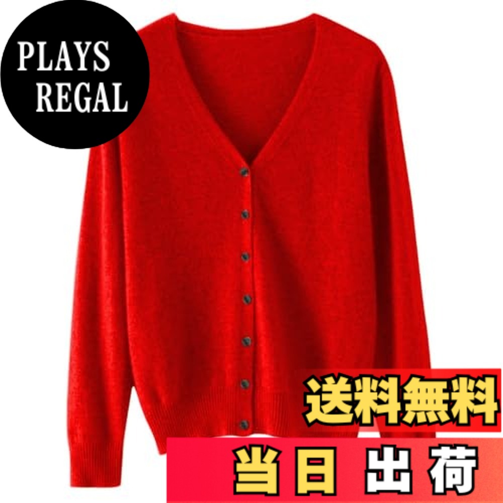 【送料無料】[ANGJ] カーディガン レディース Vネック ニット カシミヤタッチ 前開き 高伸縮 小顔 着痩せ 暖かい 冷房対策 羽織り 無地 コート カジュアル オフィス 通勤 日常 色：17#:レッド、サイズ：L