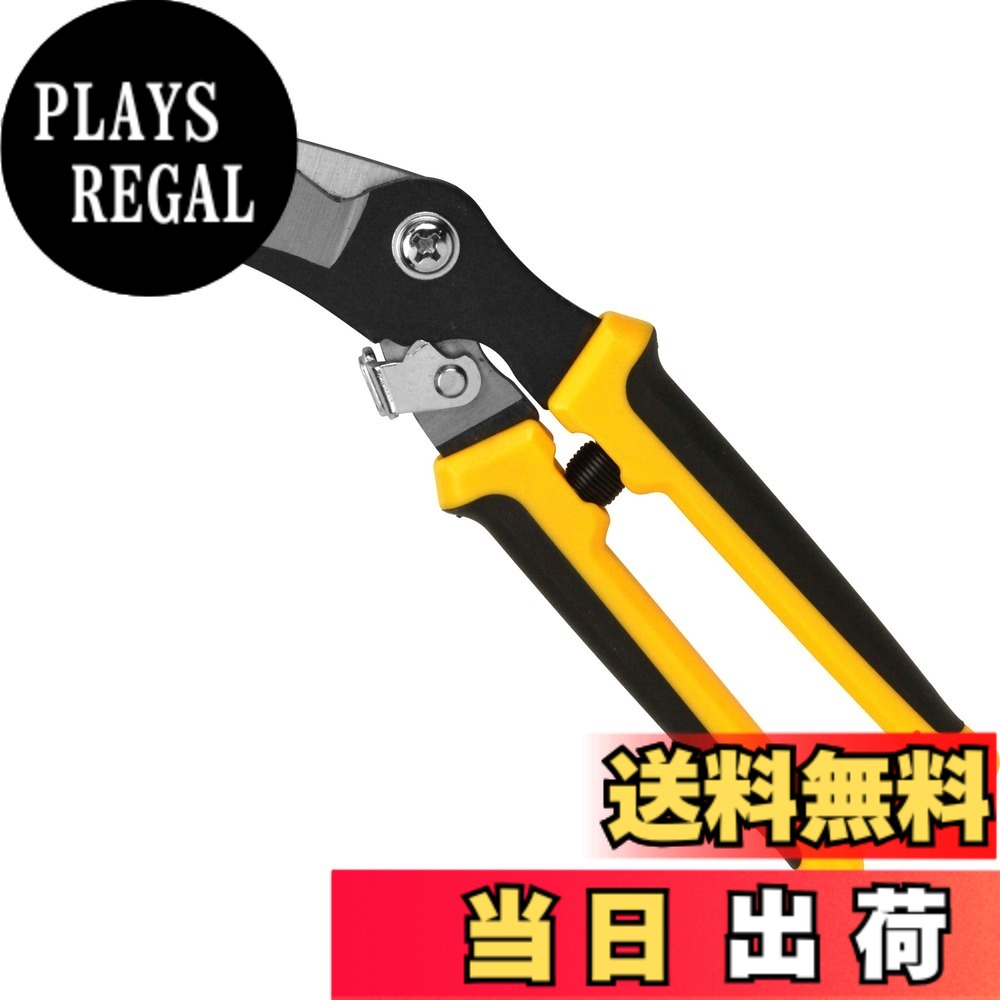 商品情報商品の説明商品紹介 波板をつぶさずにスムーズにカット 【用途】 エンビ・ポリカーボネート・トタン等の波板の切断 【特徴】 ・手やハンドルが邪魔にならない角度付 ・刃を閉じて収納できるセーフティロック付 ・ハイカーボンスチールSK-5の刃は、永く切れ味を保つ ・グリップは手にフィットしやすく設計され、スプリング付で長時間の作業も楽にできる 【注意事項】 ※ピアノ線や鋼材・鋼線など硬く熱処理された素材には使用できません。 ※刃先にいくほど、切断能力は低下します。 ※硬いもの・厚いものの切断は刃の奥の方で行って下さい。 ※鋏の能力以上の切断は刃こぼれや手を痛める恐れがありますので、表示用途以外には使用しないで下さい。 ※作業時には安全のため、作業手袋・安全メガネなどを着用して下さい。 ※誤って落としたり、ぶつけたりしますと、変形したりキレツや破損を生ずる場合がありますので取り扱いには充分ご注意下さい。 ※刃部にカケやキレツがある場合は使用しないで下さい。 ※刃部に直接手を触れないで下さい。 ※はさみでの無理な切断(刃部をこじる・叩くなど)は刃こぼれや破損を引き起こすだけでなく危険ですので絶対にしないようにして下さい。 ※特に先端部での強力な切断は絶対にしないで下さい。 ※使用後は刃部の汚れや水気を拭き取り、ネジや可動部および刃部にミシン油等を塗布して刃をしっかりと閉じて幼児の手の届かない所に保管して下さい。 ●軽作業に主な仕様 特徴:波板をつぶさずにスムーズにカット、手やハンドルが邪魔にならない角度付切断目安:トタン・波板・ガルバリウム波板 約0.3mmまで全長:約220mm、刃部硬度:HRC53-55br仕様:ゴム付グリップ刃部:ハイカーボンスチール(SK-5)、グリップ:PP+TPR