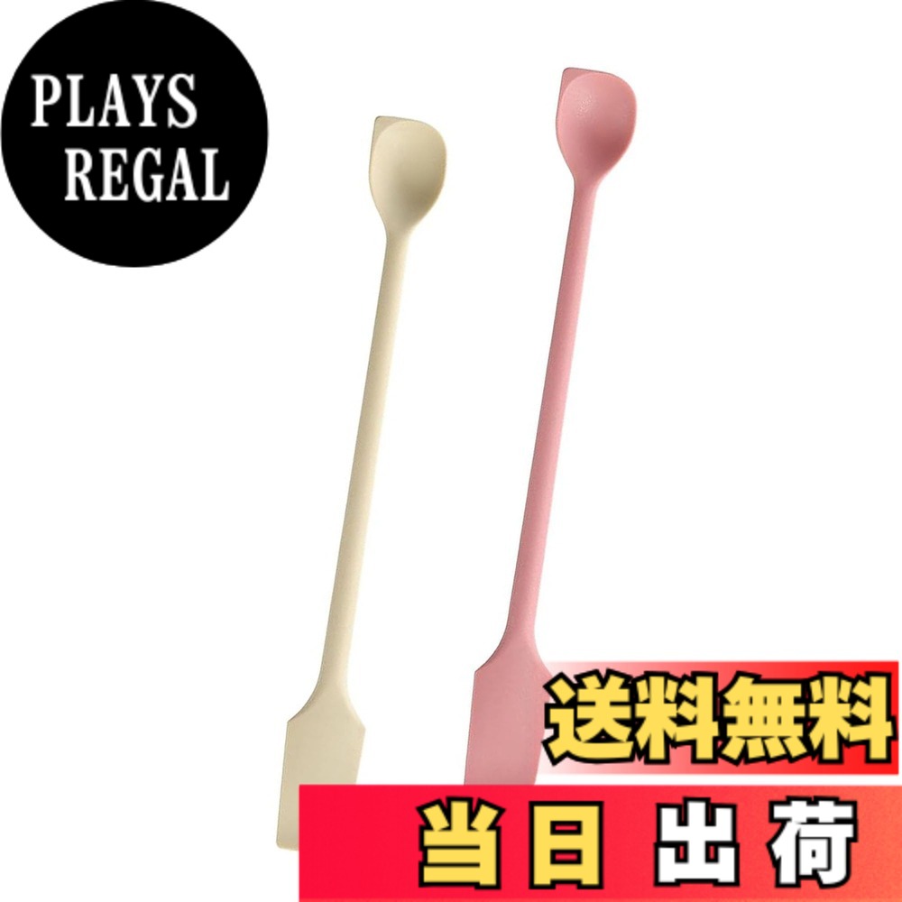 商品情報商品の説明主な仕様 【商品詳細】両頭スパチュラ シリコン、サイズは26cmx2.8cm。多彩なカラーコンビネーションが選べます（白＋ピンク／緑＋黄）、キッチンを明るく彩ります。本体わずか20gの軽量設計で操作性抜群、調理道具の細部と美しさを追求する方におすすめです。【商品素材】シリコンスプーンは高品質なシリコン製で、耐高温性があり安全無毒です。角が丸くなっており調理器具を傷つけず、汚れが付きにくく簡単にお手入れできます。一拭きで清潔にし、お菓子作りや料理に安心して使用可能です。【両頭デザイン】ゴムベラ 片方はスプーン型、もう片方はヘラ型の両頭デザインで、さまざまなシーンに対応します。ジャムを取り出す、パンに塗る、蜂蜜をすくう、クリームを混ぜたり色付けしたりと、一つで多様な用途が可能。キッチンでの作業効率が大幅に向上します。【ロングハンドル】26cmのロングハンドルを採用しており、握りやすく省力設計です。深い容器の中でも手が汚れる心配がなく、容器の内側にぴったりフィットするカーブ形状で食材をしっかり取り出せ、無駄なく節約できます。【幅広い使用方法】甘味、ジャム、キャンディ、ベーキング調味料などに幅広く対応し、家庭やカフェ、ベーカリーなどで大活躍します。コンパクトで収納も簡単、キッチンスペースを圧迫しません。