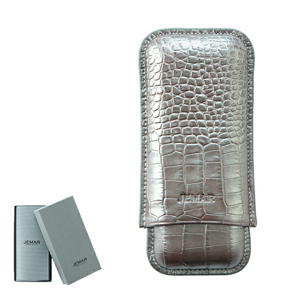 喫煙具・シガーケース／携帯用　ジェマール　2本用　色：クロコ＆グレー　ペティコロナ、コロナ、ロブ..