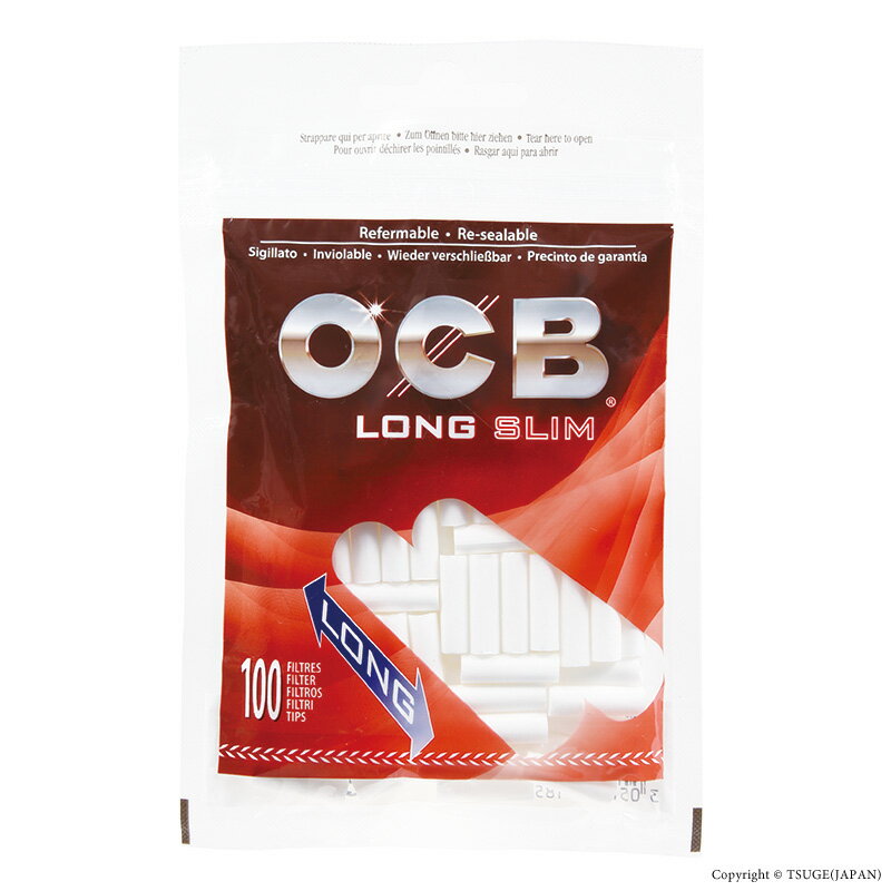 シャグ用・フィルター　OCB　スリム　ロング（赤）（100個）　太さ：ふつう（6mm）　長さ：スーパーロ..