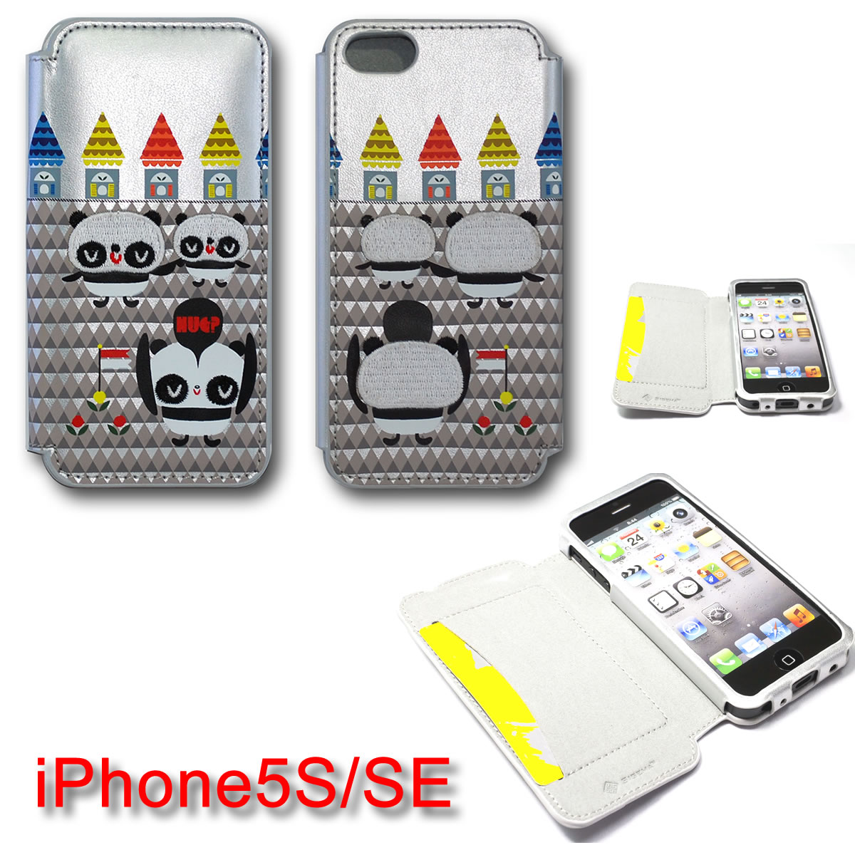 iPhone5 ihone5s iPhoneSE ケース iphone 5 5S SE ケース 手帳 手帳型 パンダ　カバー カード アイフォン スマホ 手帳 パンダ イラスト SIGEMA